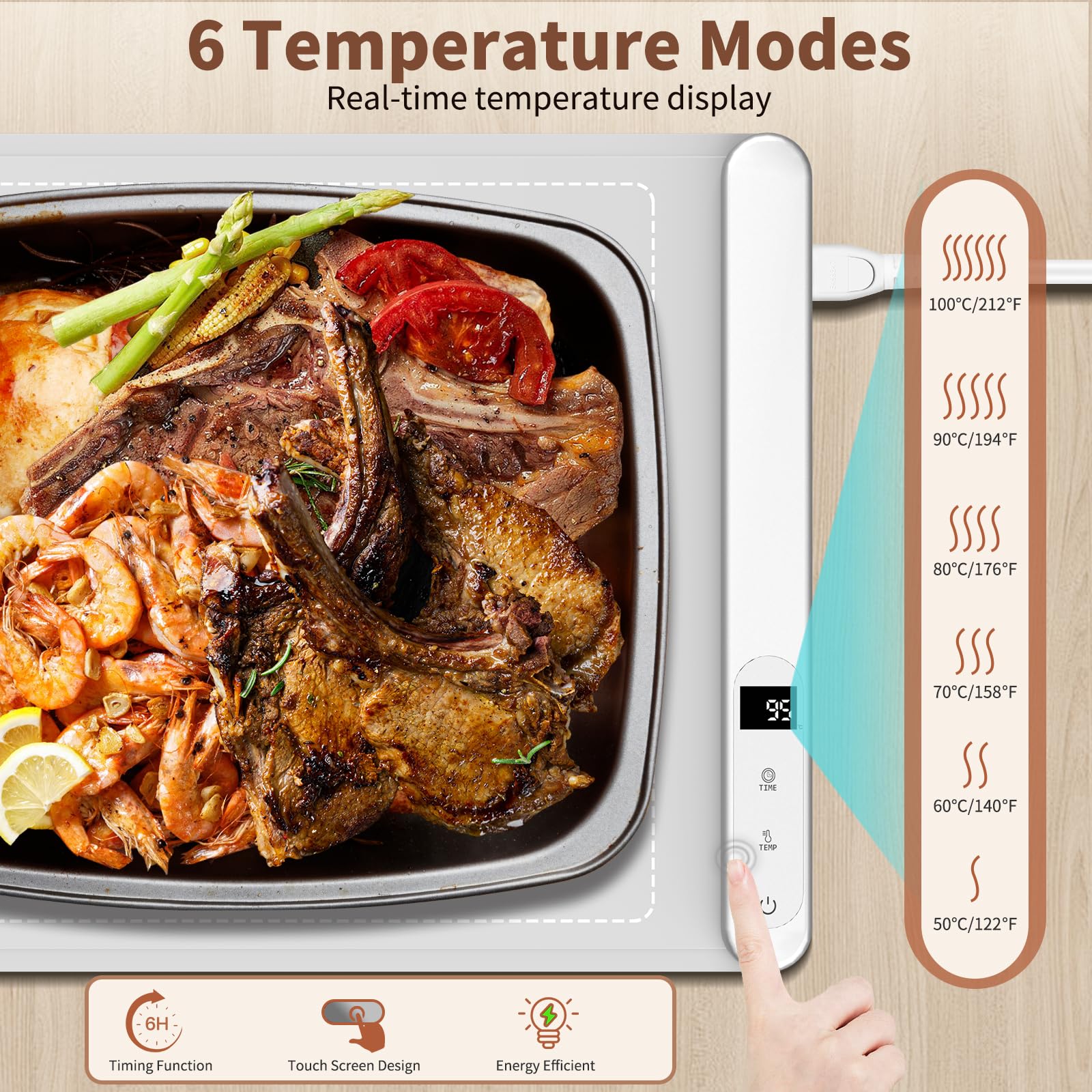 INNOWARMER Food Warming Mat - Ugrade Graphene Full Surface Heating, 500W Fast Heating, Adjustable Temperature, Food Grade Silico