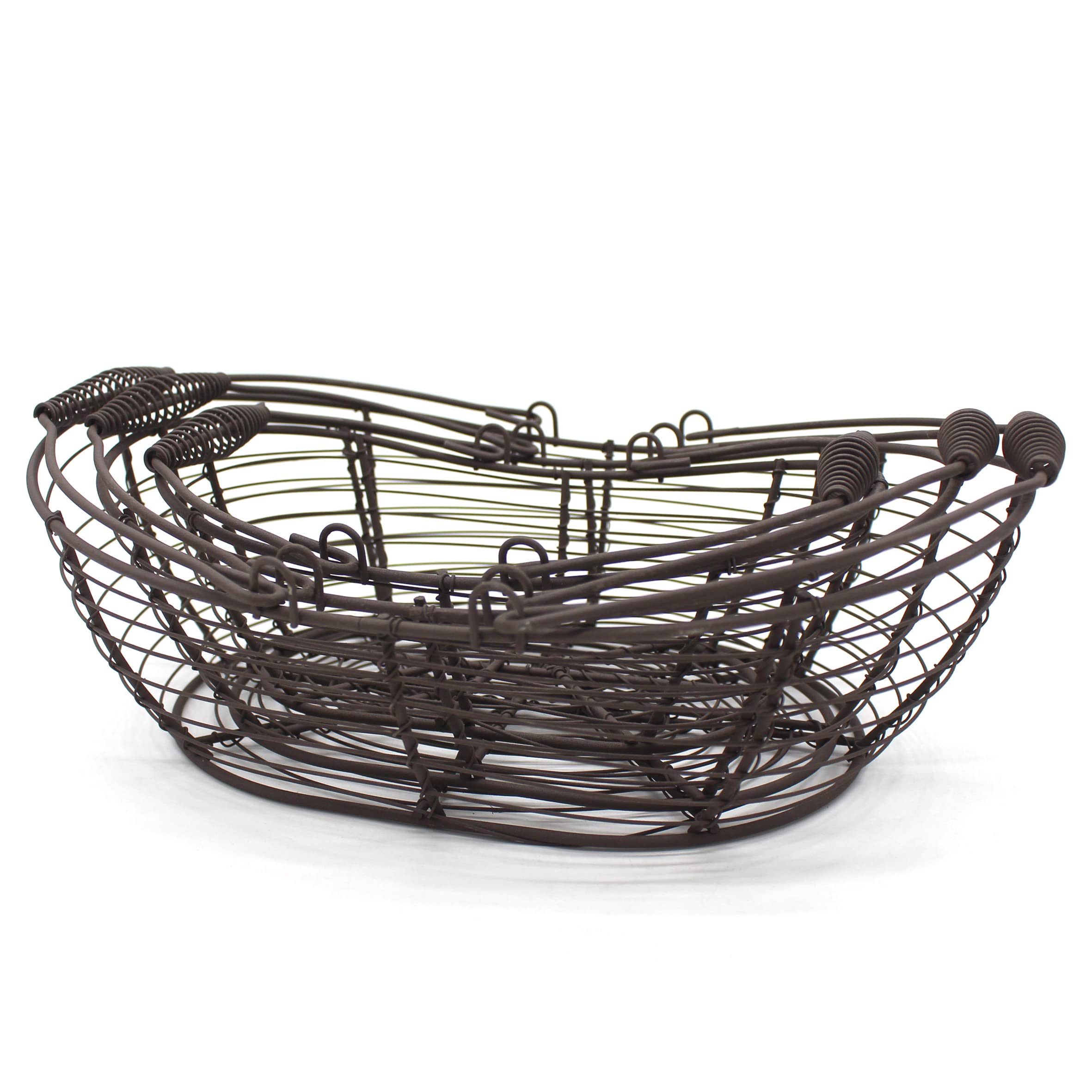 CVHOMEDECO. Oval Metal Wire Storage Baskets Rustic Egg Baskets with Swing Handles Farmhouse Gathering Baskets. Rusty, Set of 3