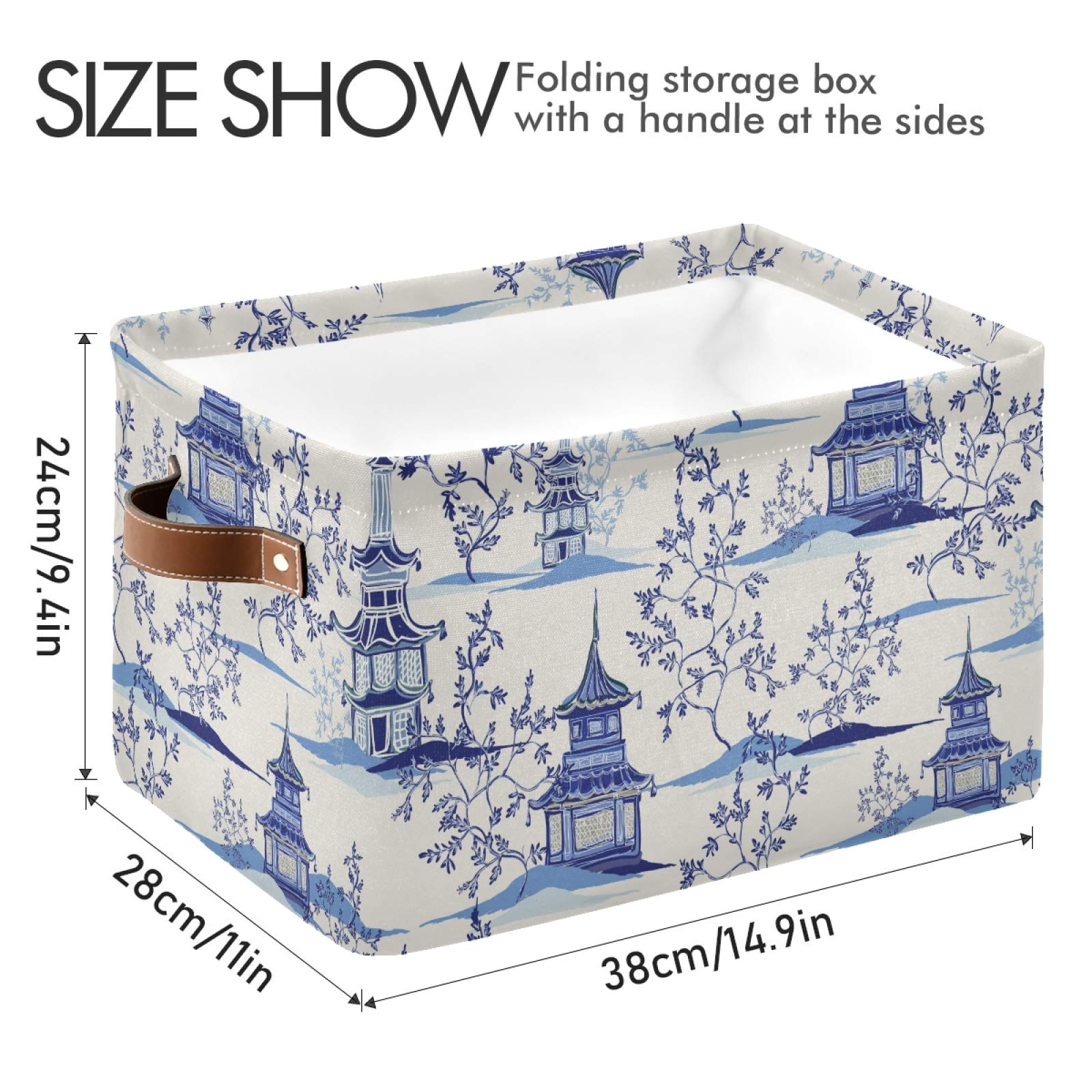 Susiyo Large Closet Storage Bin Pagodas Chinoiserie Fabric Storage Baskets Collapsible Decorative Baskets Organizing Basket Bin
