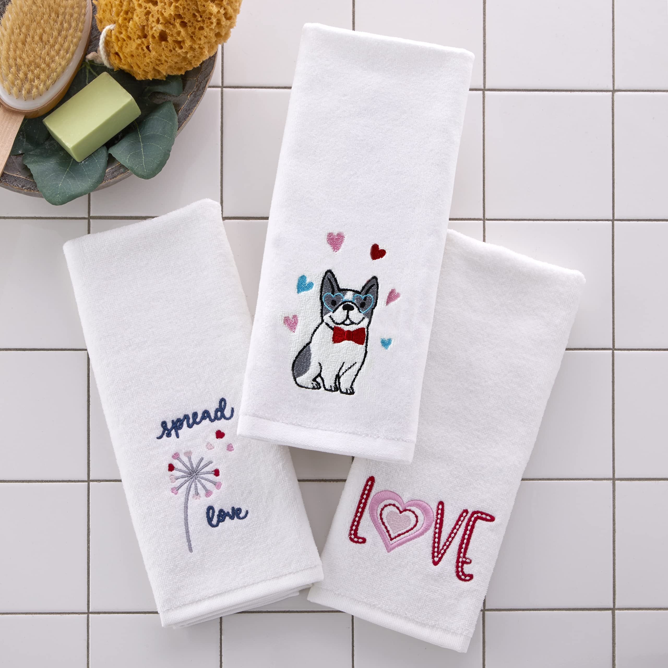 Skl Home By Saturday Knight Ltd. Valentine'S Day Puppy Love Hand Towel, White (2-Pack)