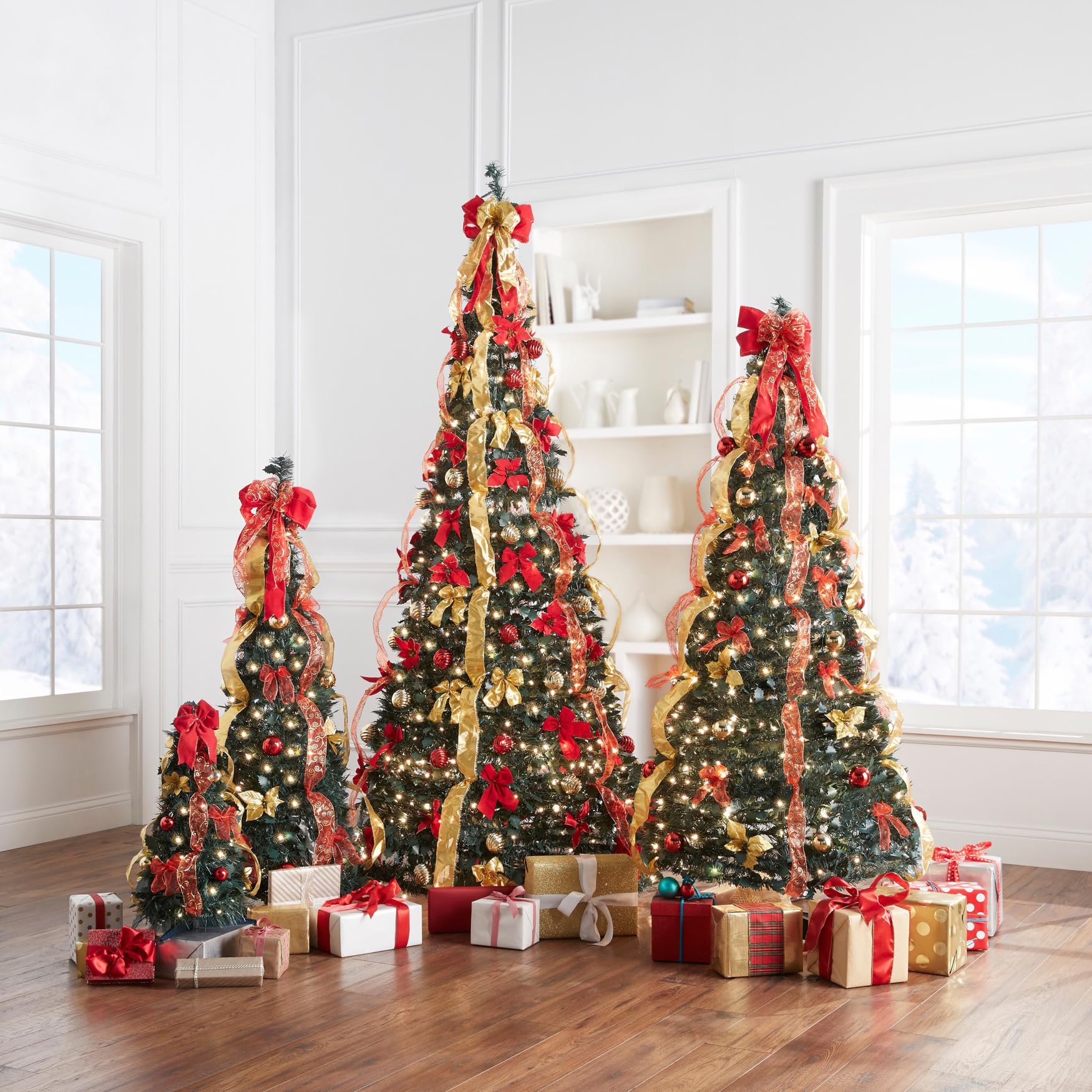 Fully Decorated Pre-Lit 2 Pop-Up Tabletop Christmas Tree - Red White