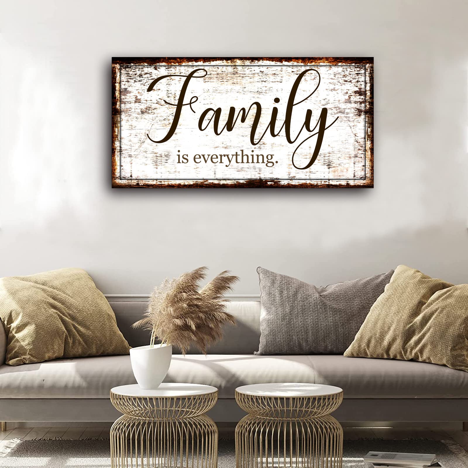 Family Is Everything Wall Decor-Rustic Family Quote Print Canvas For Farmhouse-Family Signs Wall Art-Retro Artwork Wall Decorati