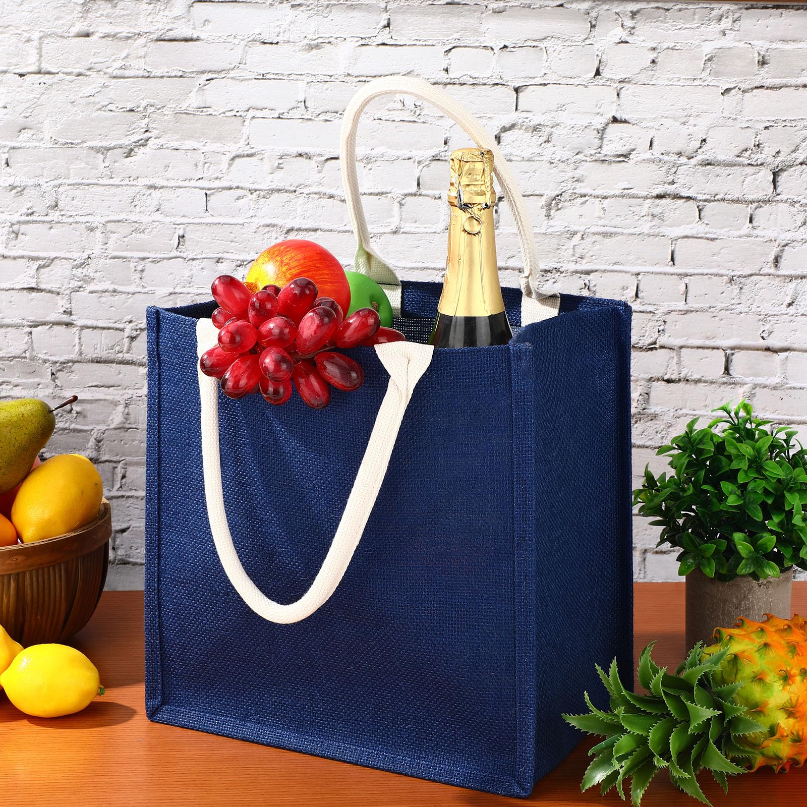 Saintrygo 12 Pcs Burlap Jute Tote Bags with Handle Reusable Blank Bridesmaid Gift Bags for Shopping Wedding DIY, 12x12x7.7In (Na