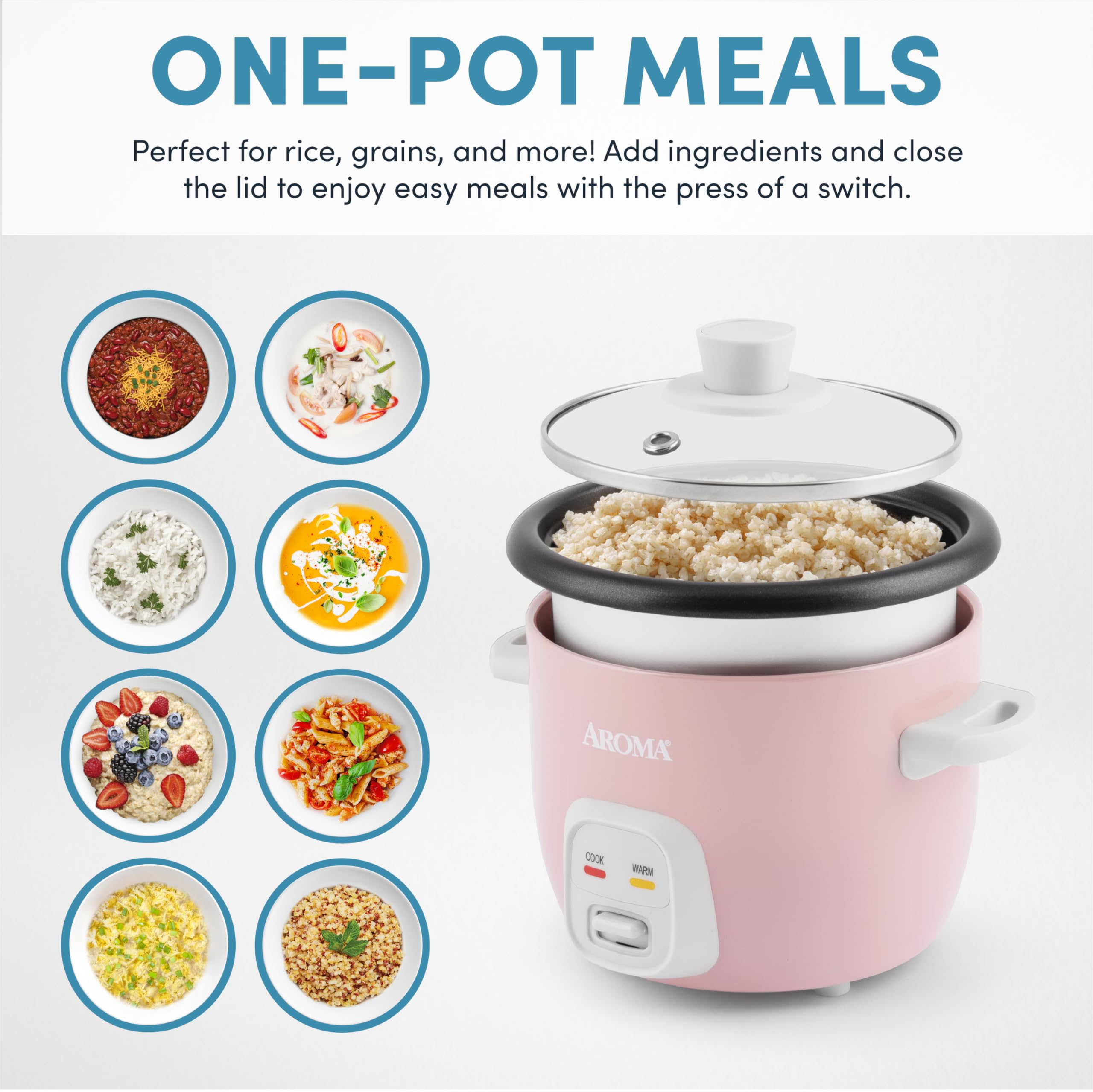 Aroma Housewares 4-Cups (Cooked) / 1Qt. Rice & Grain Cooker (Arc-302Ngp), Pink