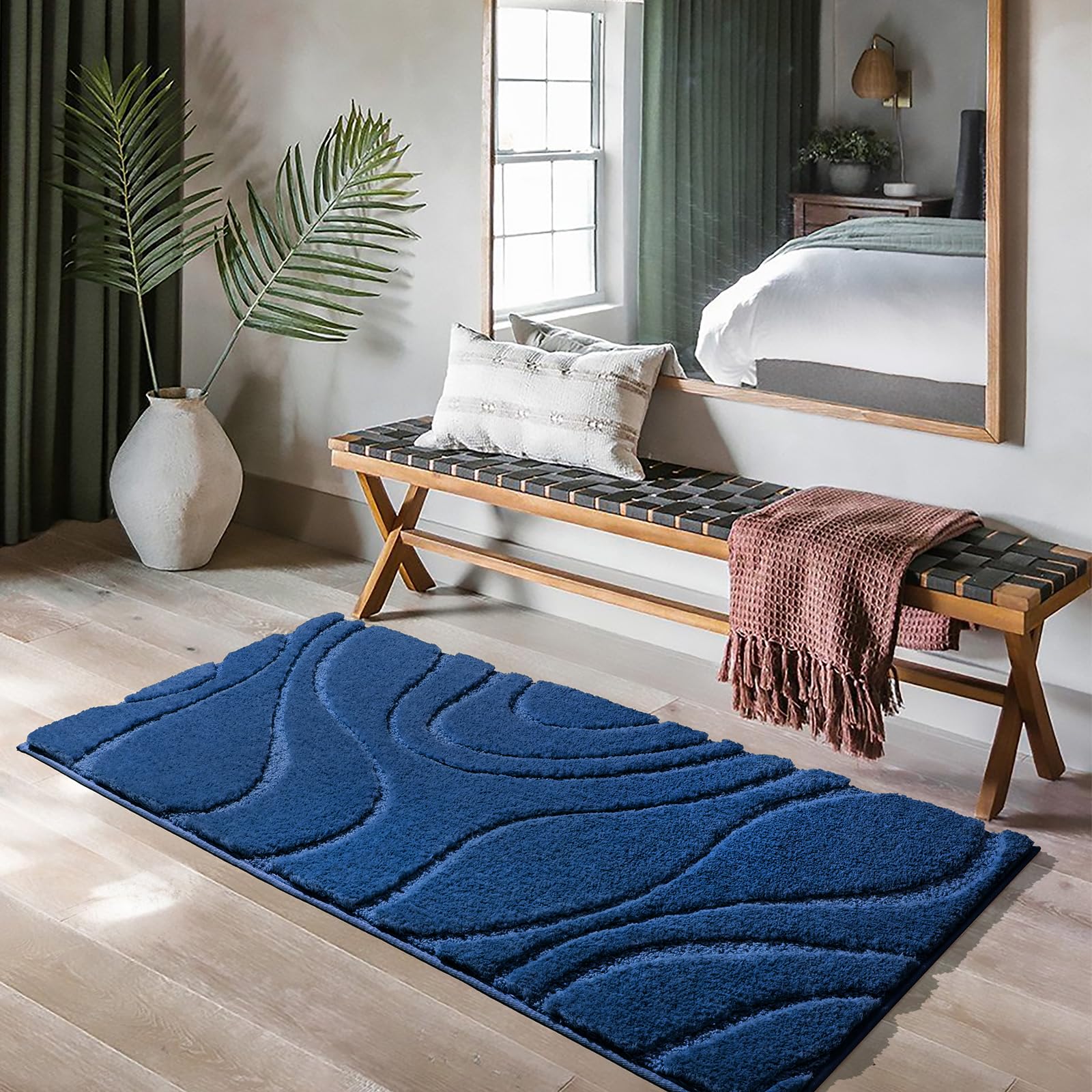 Dexde Bathroom Rugs Runner 24 X 60 Inch, Extra Long Bathroom Rug Non-Slip, Machine Washable Bath Mats Rug,Navy Blue Soft Carpets