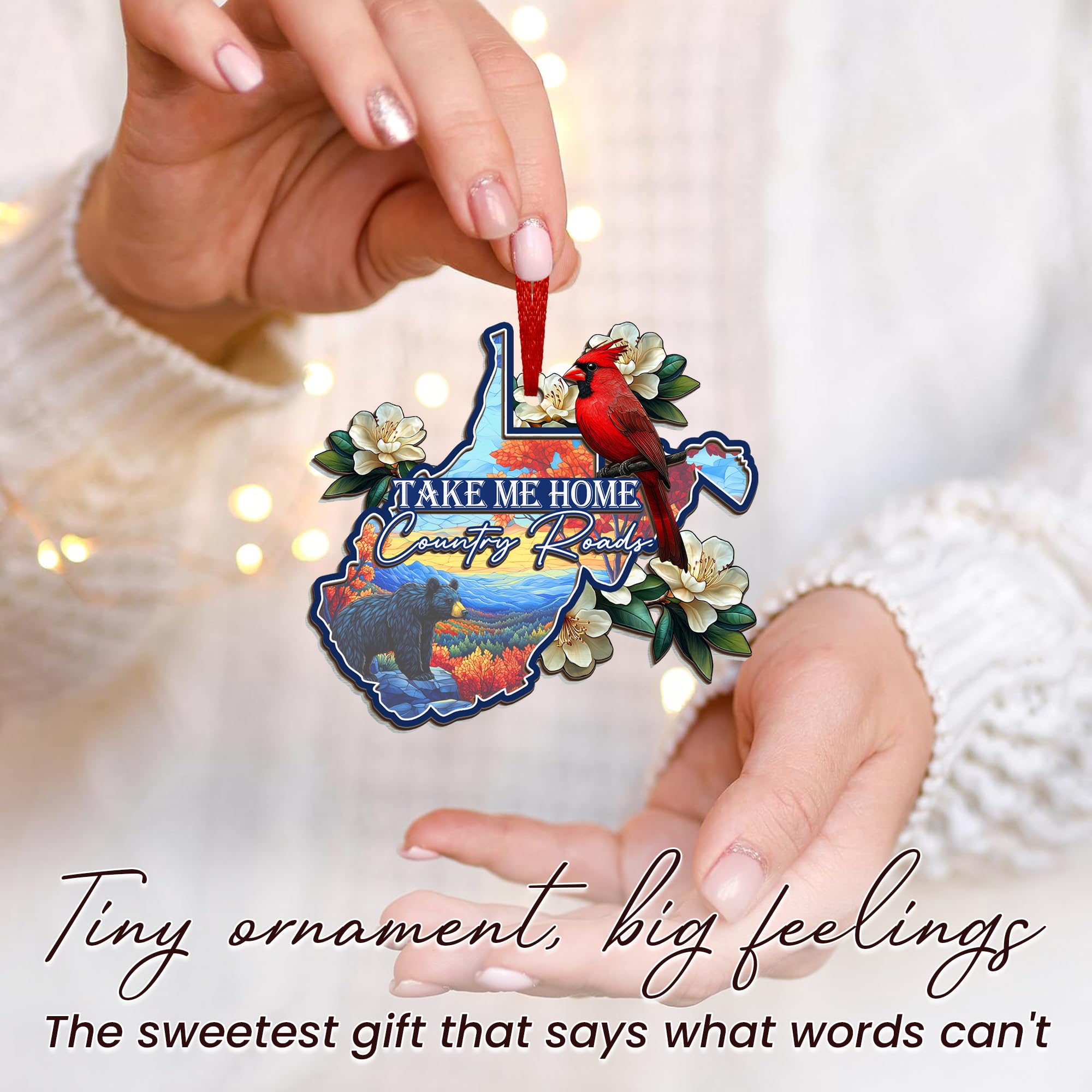 FLAGWIX West Virginia Gifts for Women Men - Suncatcher West Virginia Christmas Ornaments 2025 - Rhododendron Flower and Cardinal