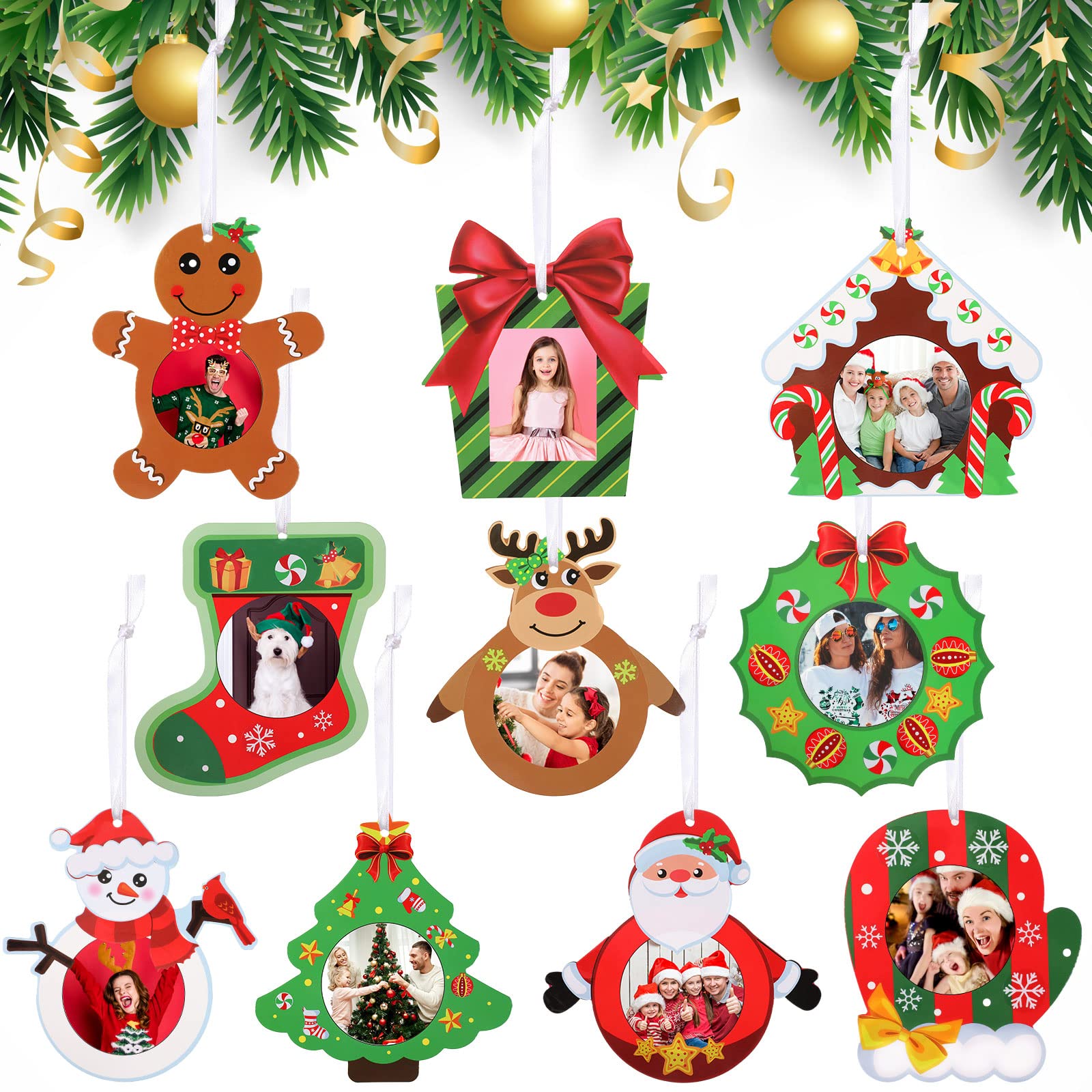 Chinco 20 Pcs Christmas Photo Frame Ornaments Christmas Tree Decoration DIY Gingerbread House Craft Kit Kids Xmas Photo Frame Cl