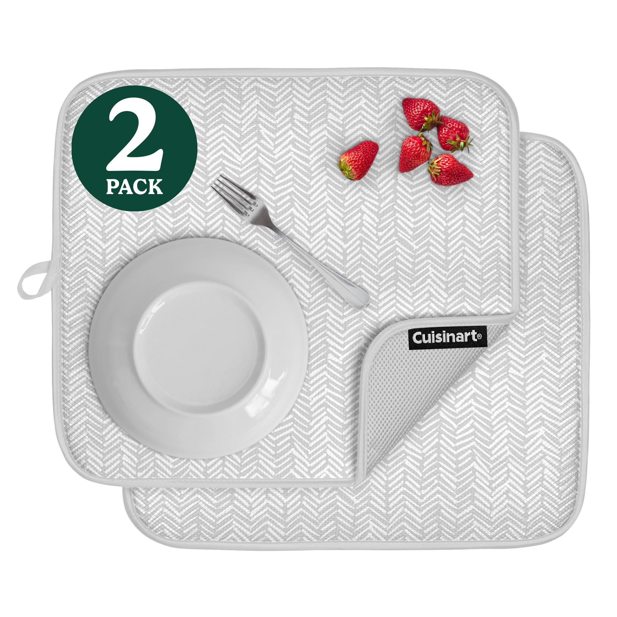 Cuisinart Dish Drying Mats for Kitchen Counter - (2) 16 x 18 Ultra Absorbent Kitchen Dish Drying Mat - Mesh Backing, Foldable, M
