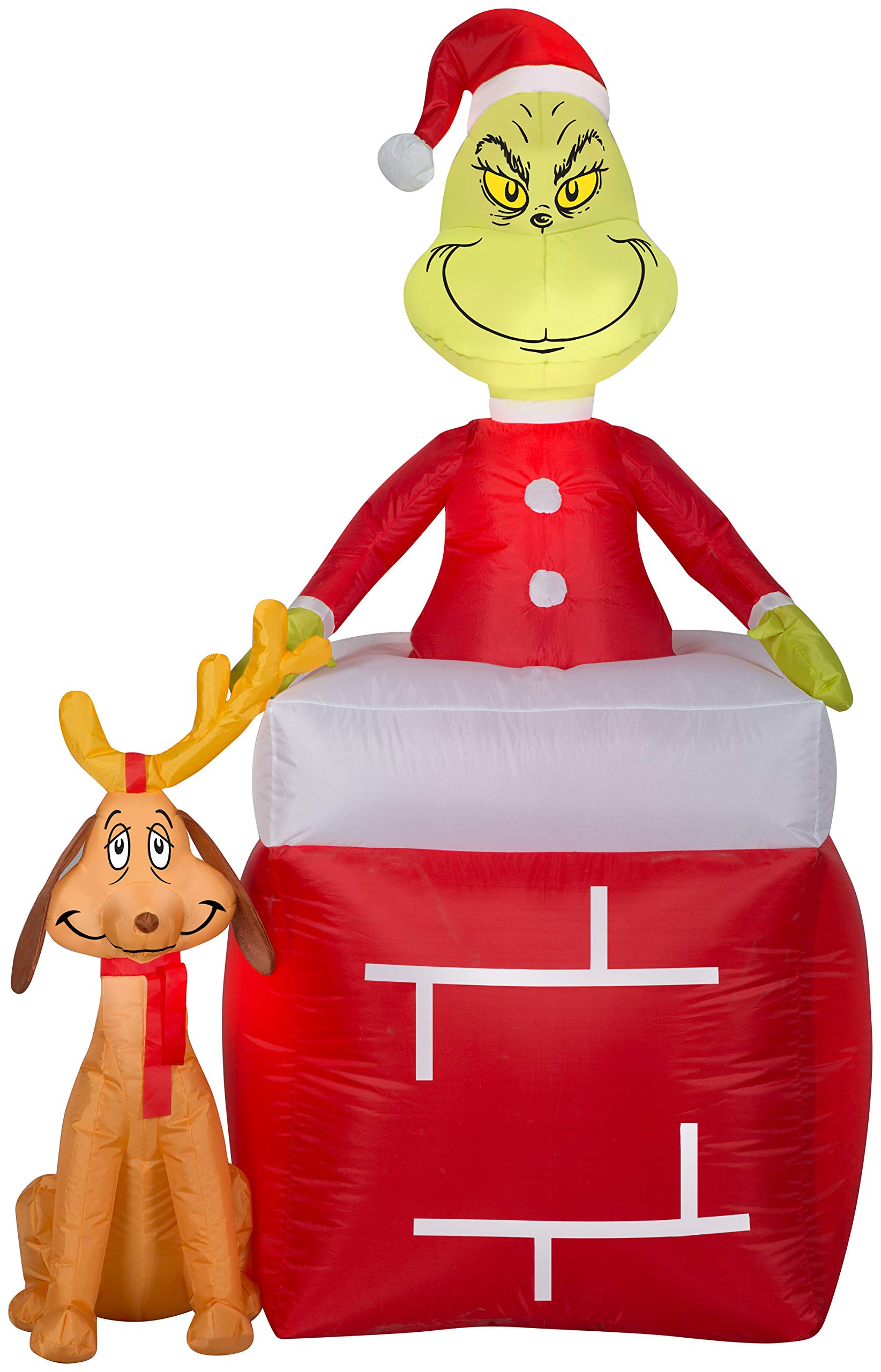 Gemmy 5.5 Airblown Inftlatable Grinch Out of Chimney w/Max Scene