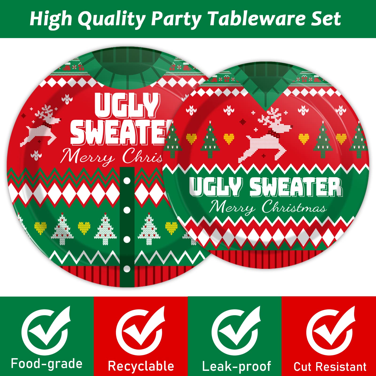 Gisgfim 96 Pcs Christmas Ugly Sweater Paper Plate Napkins Party Supplies Tacky Sweater Party Birthday Decorations Favors For Xma