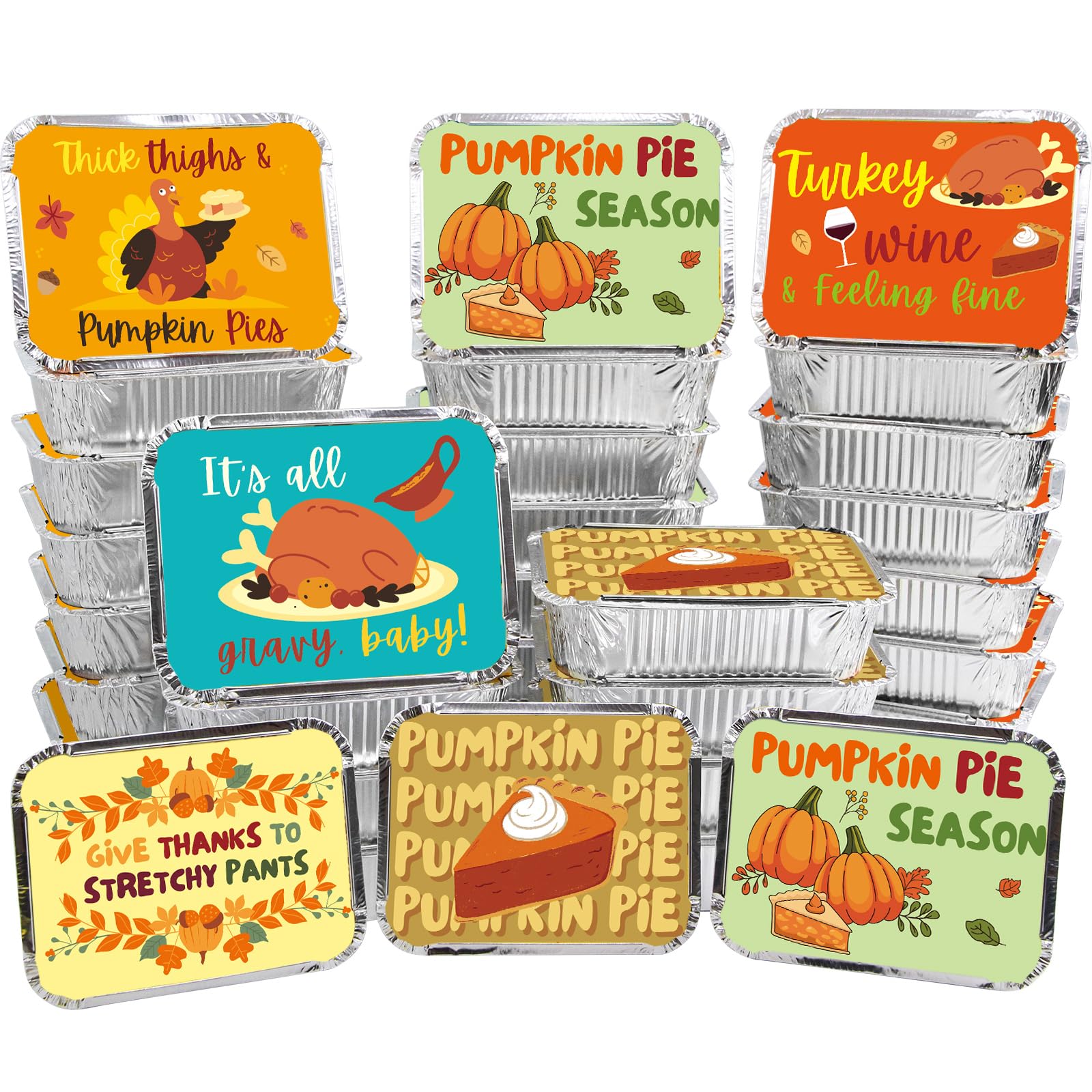 WorldBazaar Funny Thanksgiving Leftover Containers with Lids 36PCS Thanksgiving Tin Foil Food Containers Disposable Turkey Alumi