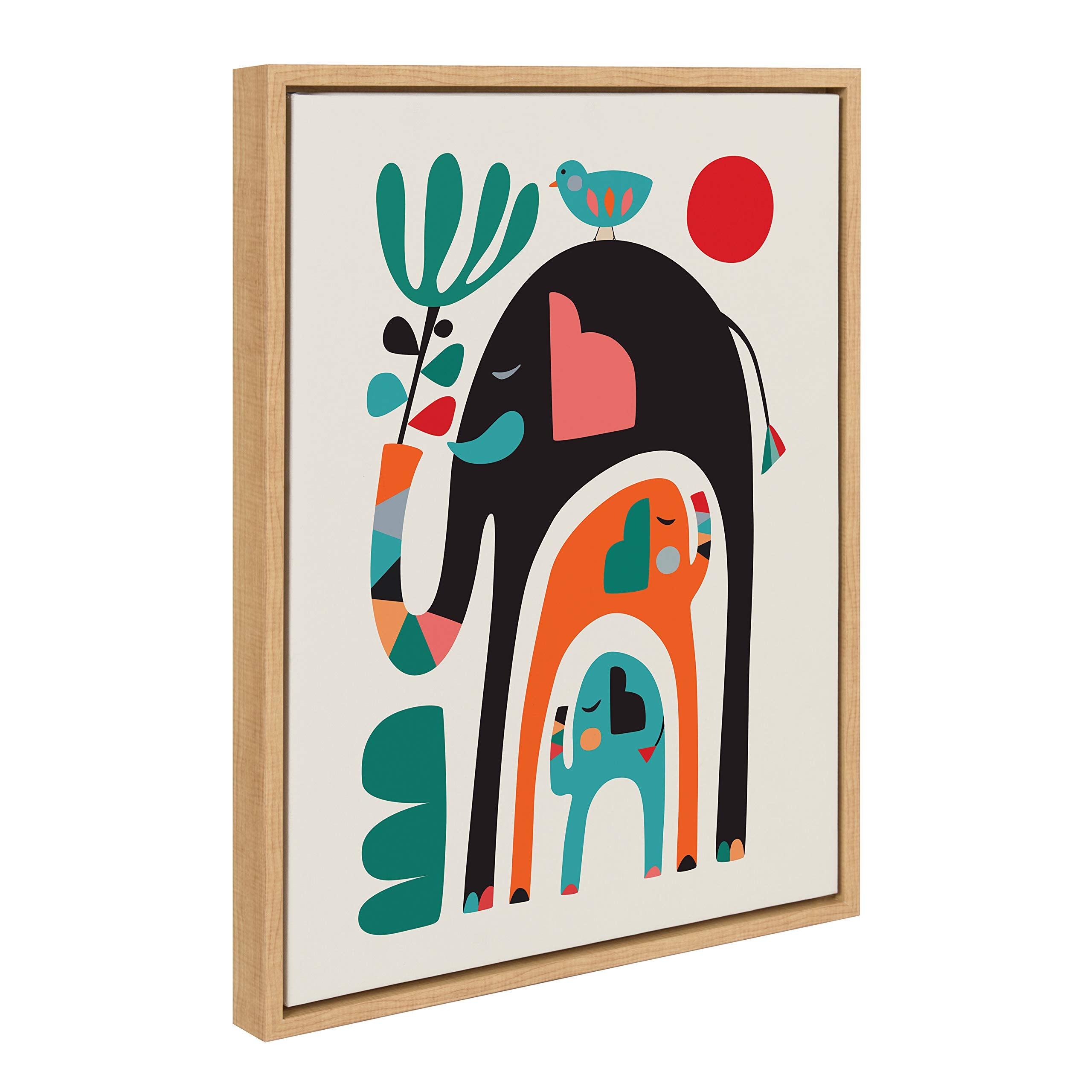 Kate And Laurel Sylvie Three Elephants Framed Canvas Wall Art By Rachel Lee Of My Dream Wall, 18X24 Natural, Chic Abstract Anima