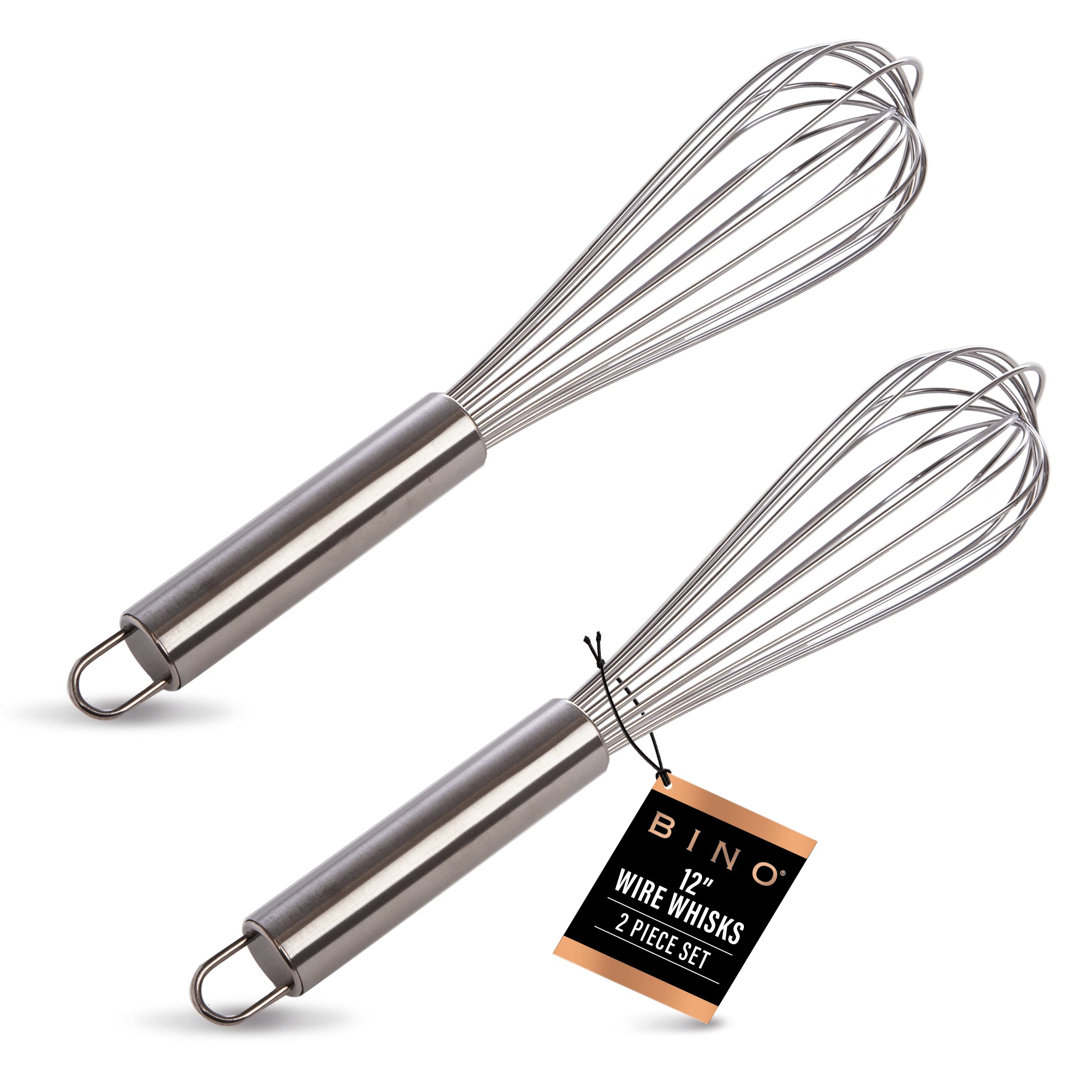 Bino 2-Piece Egg Whisk Set - 12 Inch | Thick Wire Balloon Whisk Set | Manual Egg Beater | Pancake Whisk | Kitchen Whisks For Coo