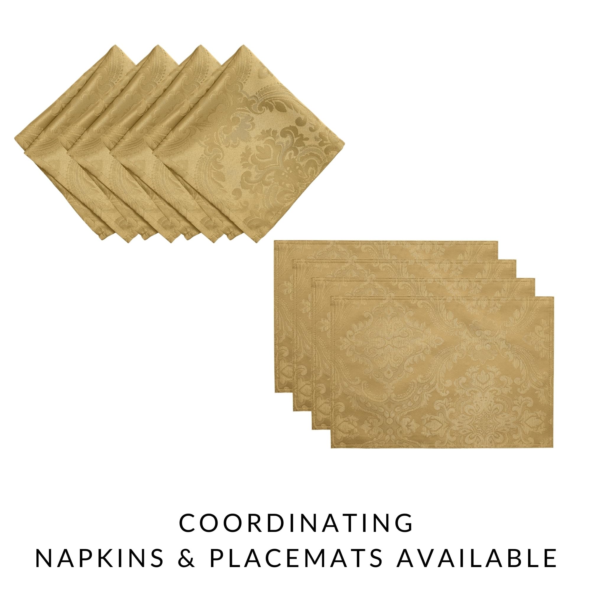 Elrene Home Fashions Caiden Elegance Damask Fabric Napkins (Set Of 4), 17'' X 17'', Gold