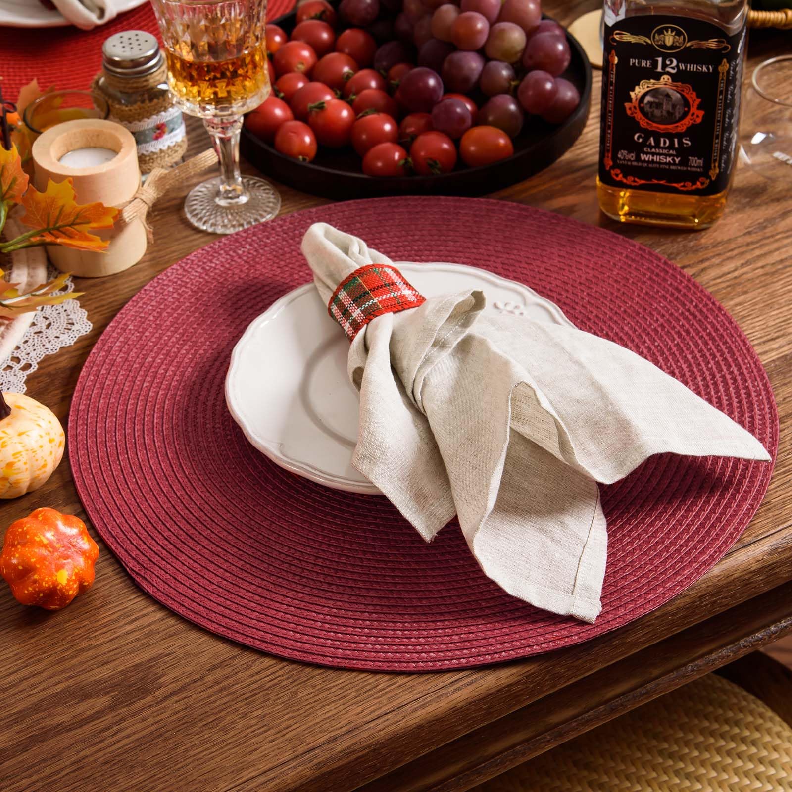 Ahhfsmei Round Braided Placemats 15 Inch Round Table Mats For Dining Tables Natural Woven Heat Resistant Place Mats Set Of 4 (Ta