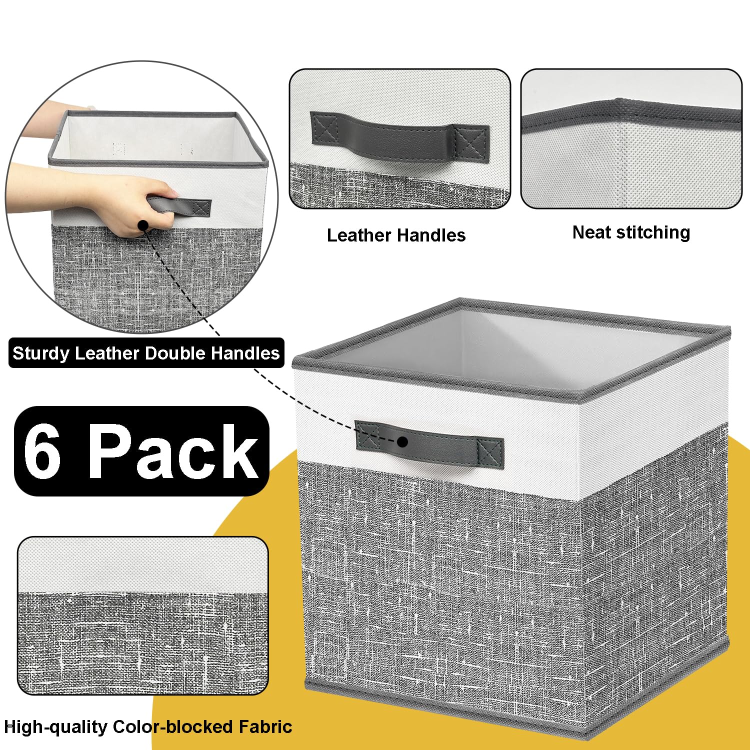 Homyfort 12X12 Cube Storage Bins - Fabric Organizers And Storage, Collapsible Storage Basket For Shelves, Closet, Nursery, Set O