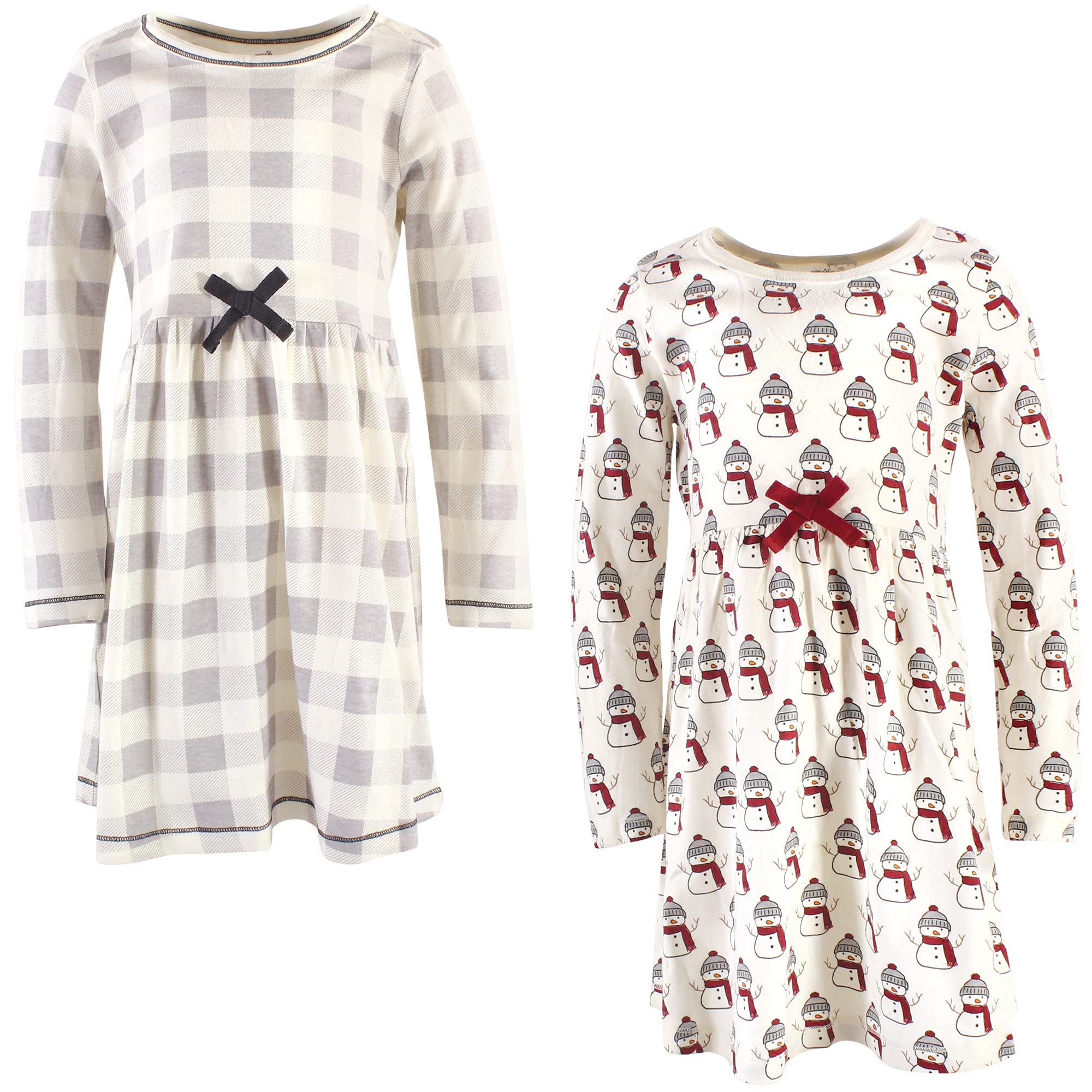 Touched By Nature Girls, Toddler, Baby And Womens Organic Cotton Short-Sleeve And Long-Sleeve Dresses, Snowman Long Sleeve, 7 Ye