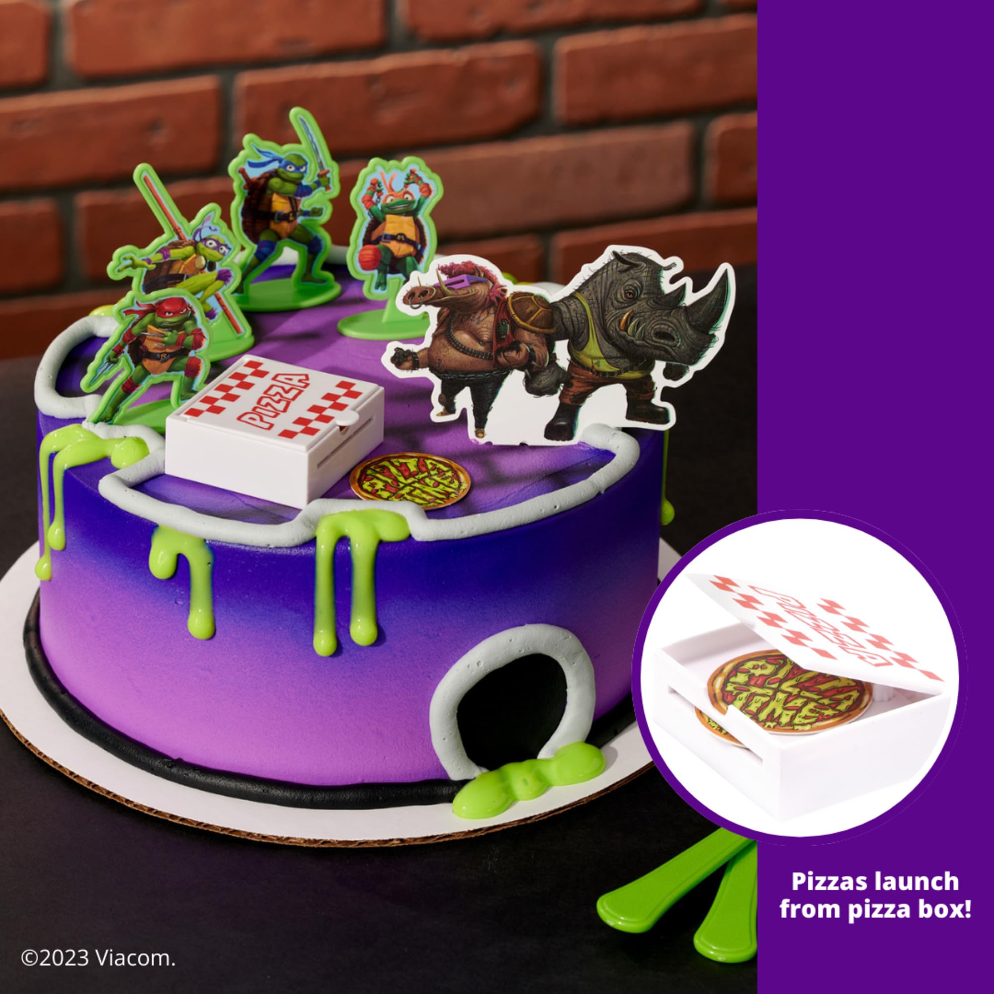 Decoset Teenage Mutant Ninja Turtles Pizza Power Cake Topper, 6-Piece Cake Decoration With Turtle Figurines, Cake Pic, And Pizza