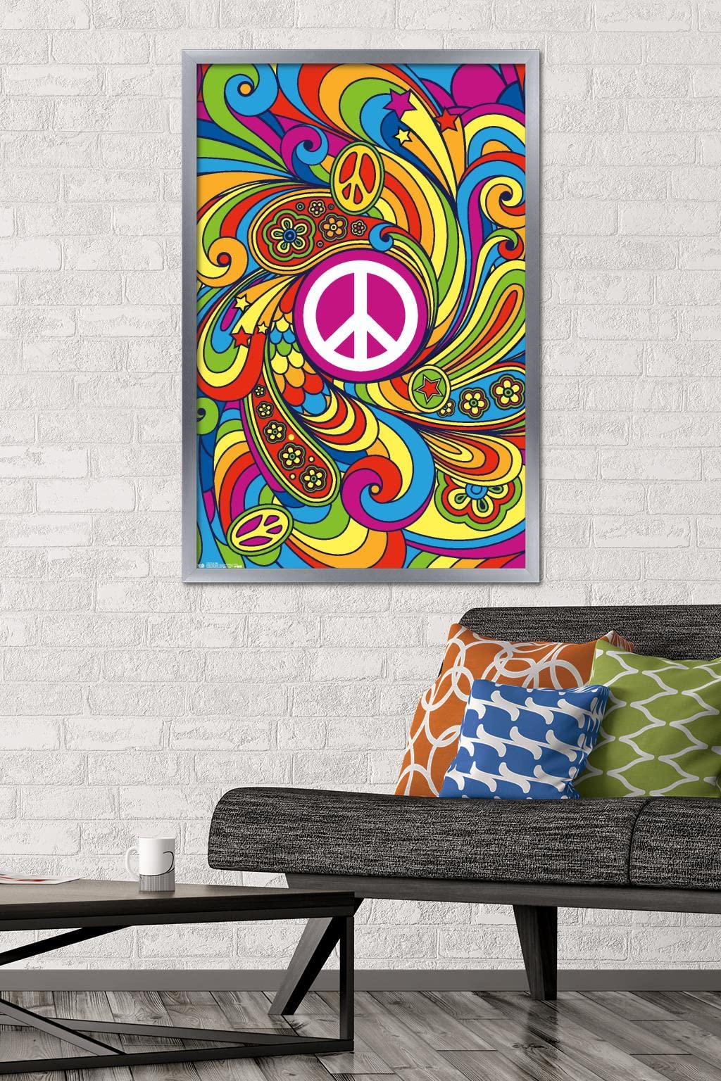 Trends International Peace Sign Wall Poster, 22.375'' X 34'', Silver Framed Version