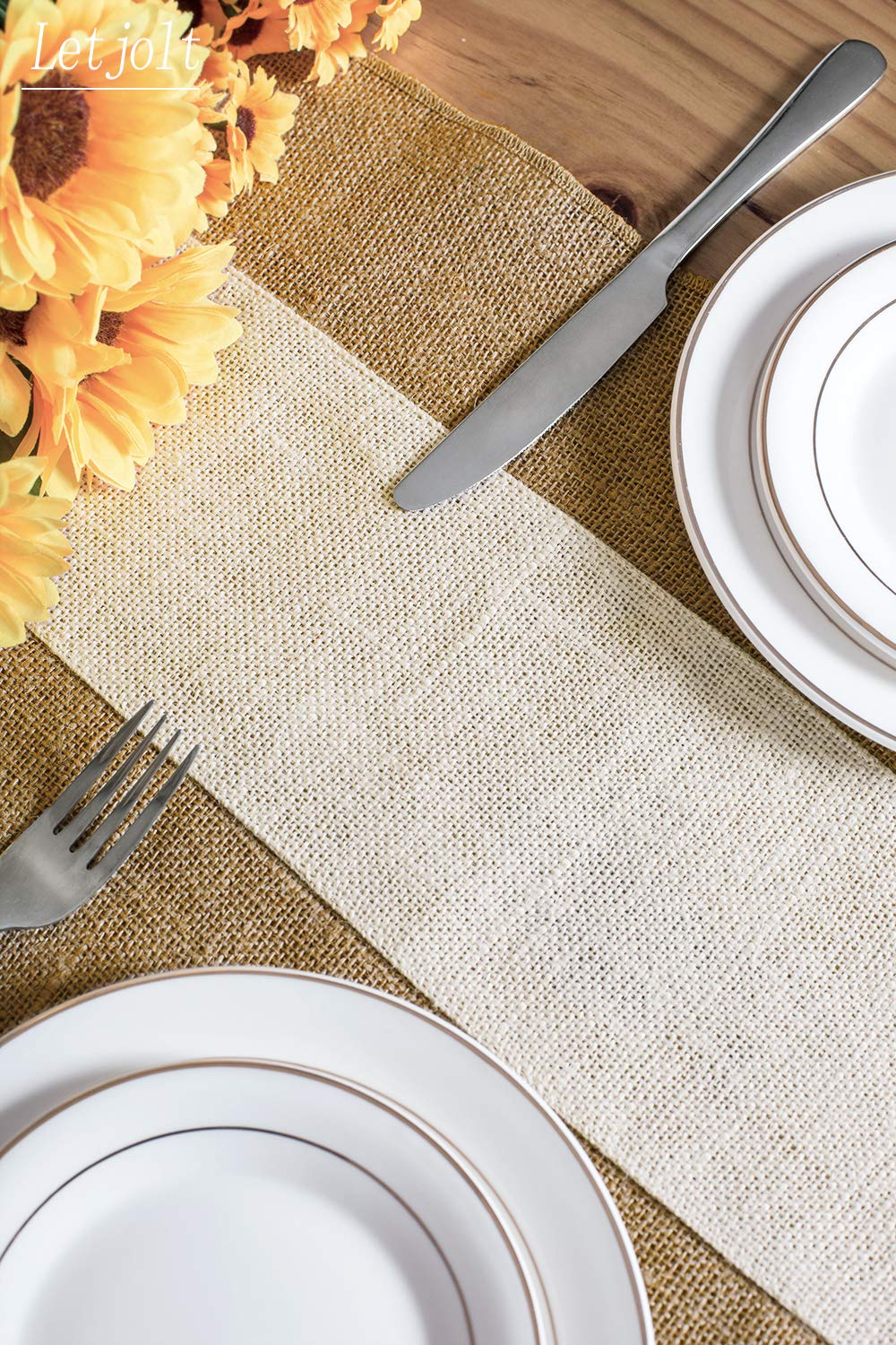 Letjolt Burlap Table Runner Farmhouse Thanksgiving Table Runner Jute Table Runner Christmas Table Decor Jute Woven Fabric, Natur