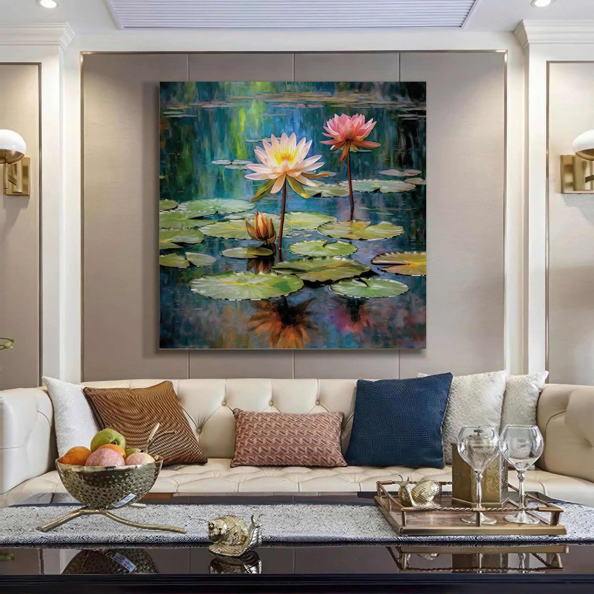 999Store Tranquil Water Lily Art Print - Vibrant Pond With Blooming Pink And White Water Lilies For Peaceful Home Dcor