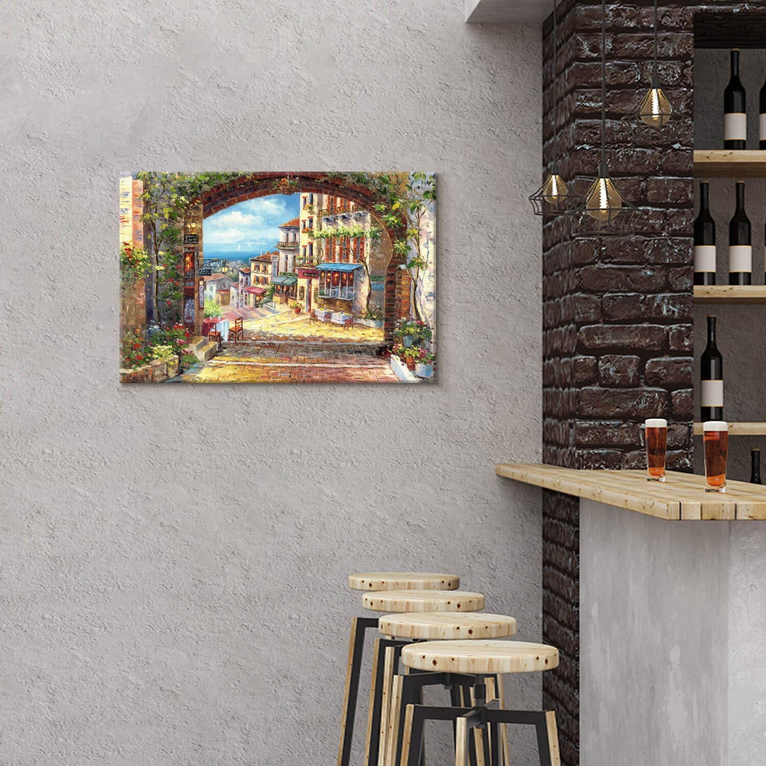 SD SOFT DANCE Italian Town Canvas Wall Art - Coastal Village Painting Artwork Reproduction Print Decor for Living Room (24'' x 36'' x 1 Panel)