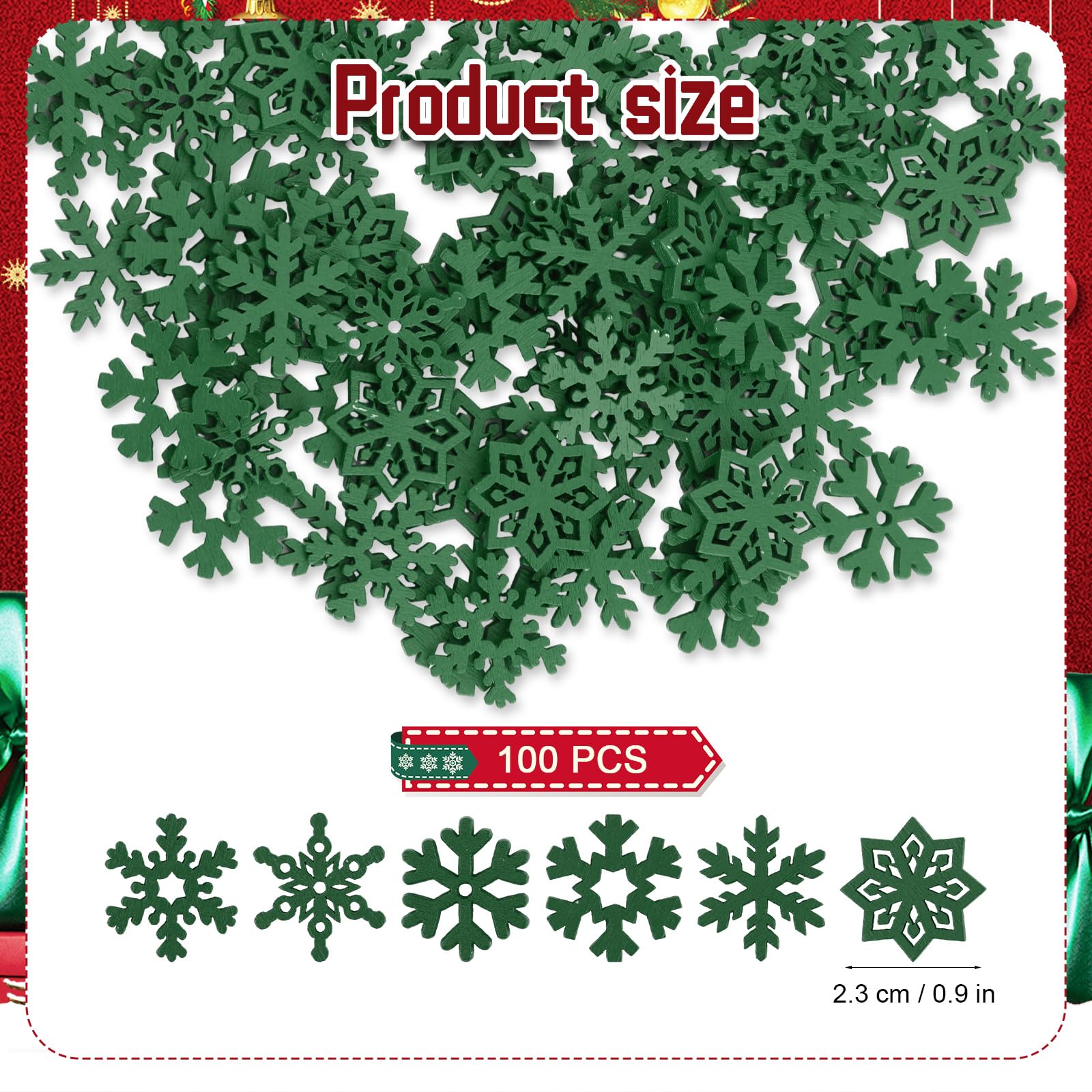 100pcs Mini Snowflake Ornaments, 0.9in Tiny Wooden Snowflakes Christmas Snowflake Decorations Snow Shaped Decors for DIY Craft X