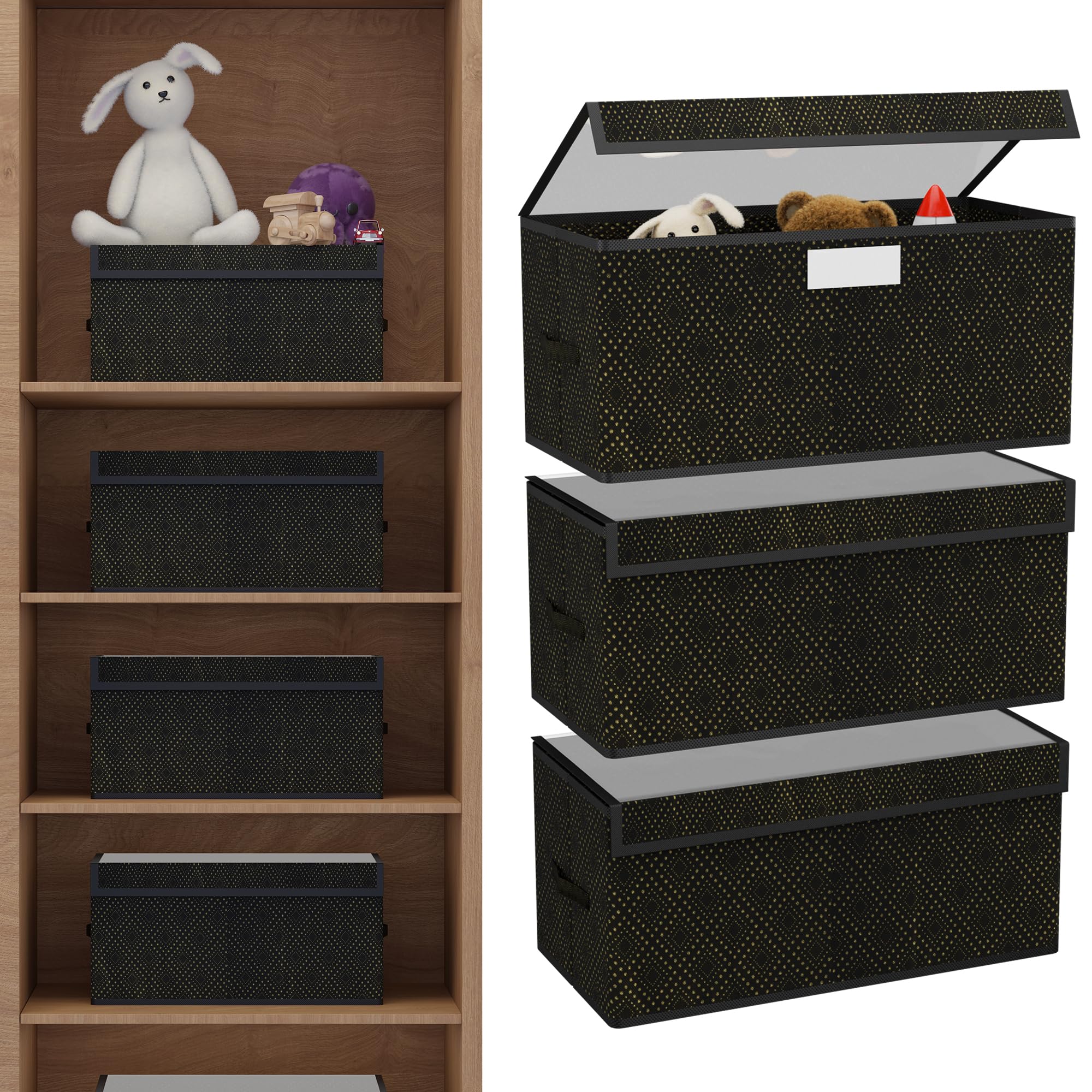 Heart Home 3 Pcs Storage Box With Transparent Lid | Closet Organizers For Toys & Book Storage | Foldable Almirah Dress Organizer