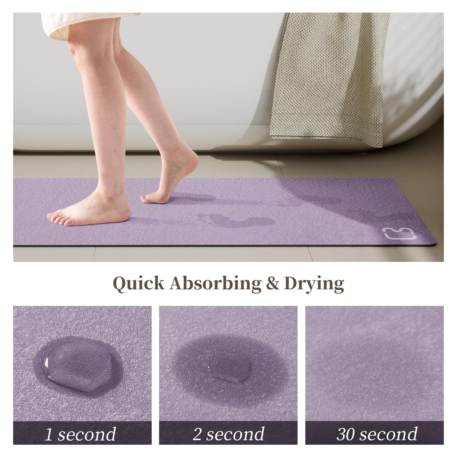 Lavender Diatomaceous Earth Bath Mat 15.7''X47.2'' Extra Long Bathroom Mat Large Fast Dry Super Absorbent Non-Slip Rubber Backed