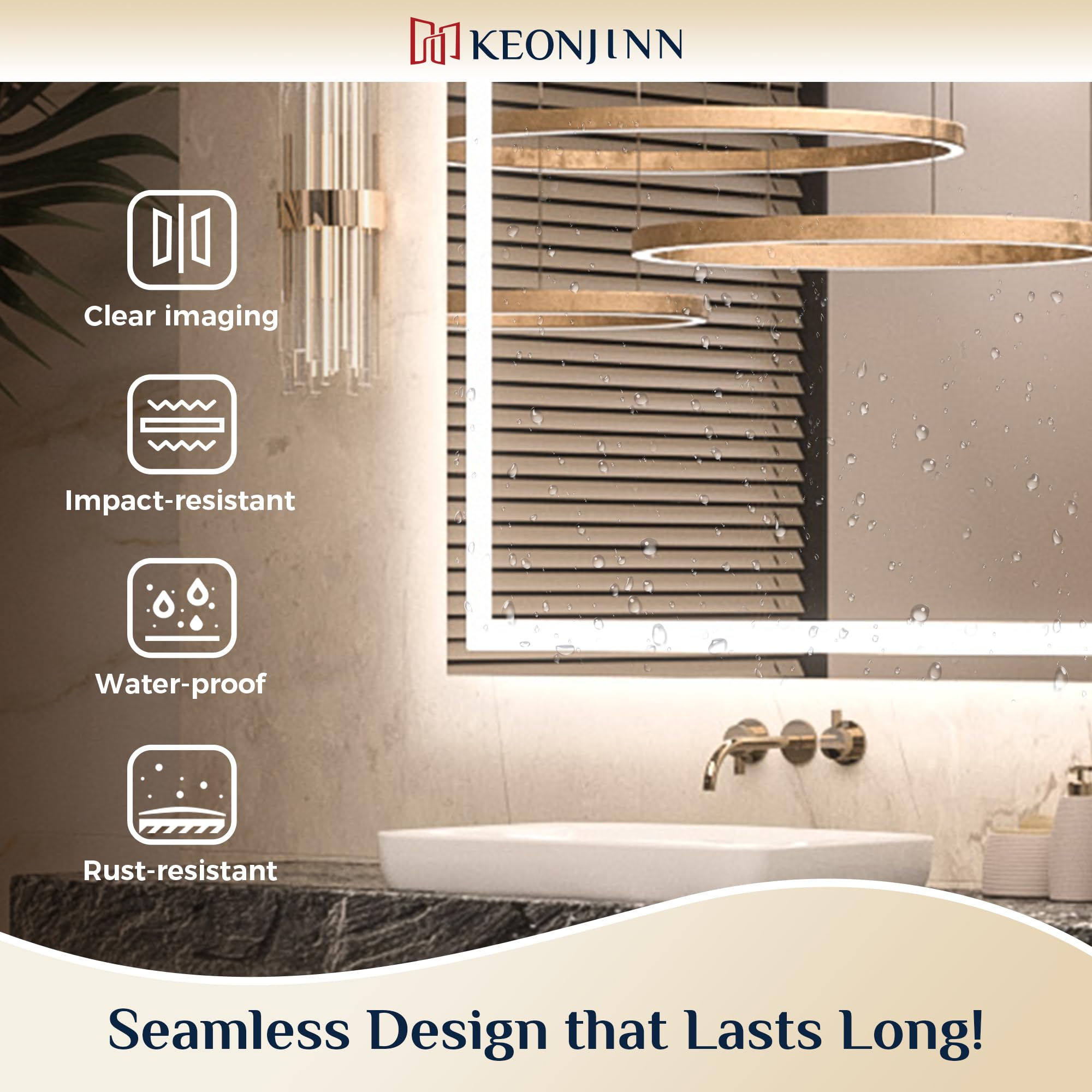 Keonjinn 32     X 36     Lighted Mirror For Bathroom Wall, Led Mirror With Frontlit & Backlit, Bathroom Mirror With Lights, Step