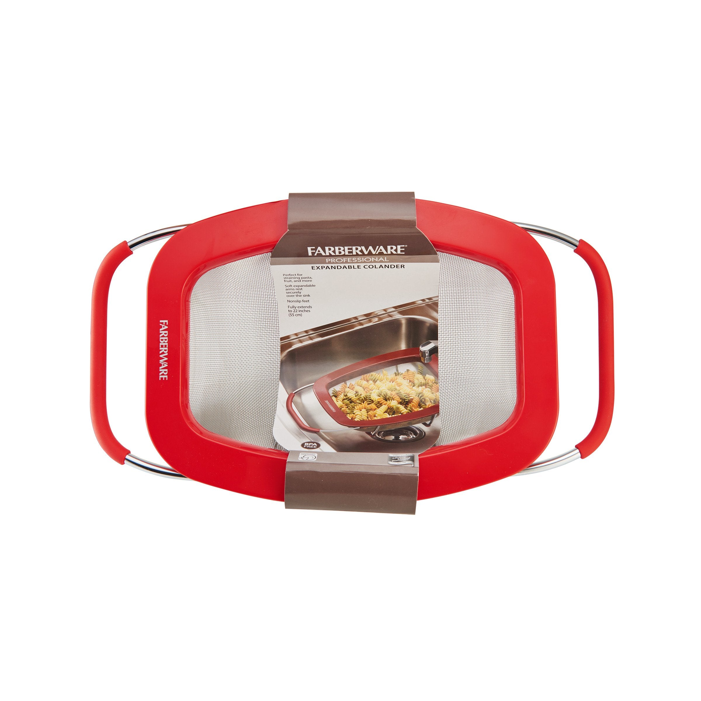 Farberware Professional Stainless Steel Expandable Over-The-Sink Colander/Strainer, Red