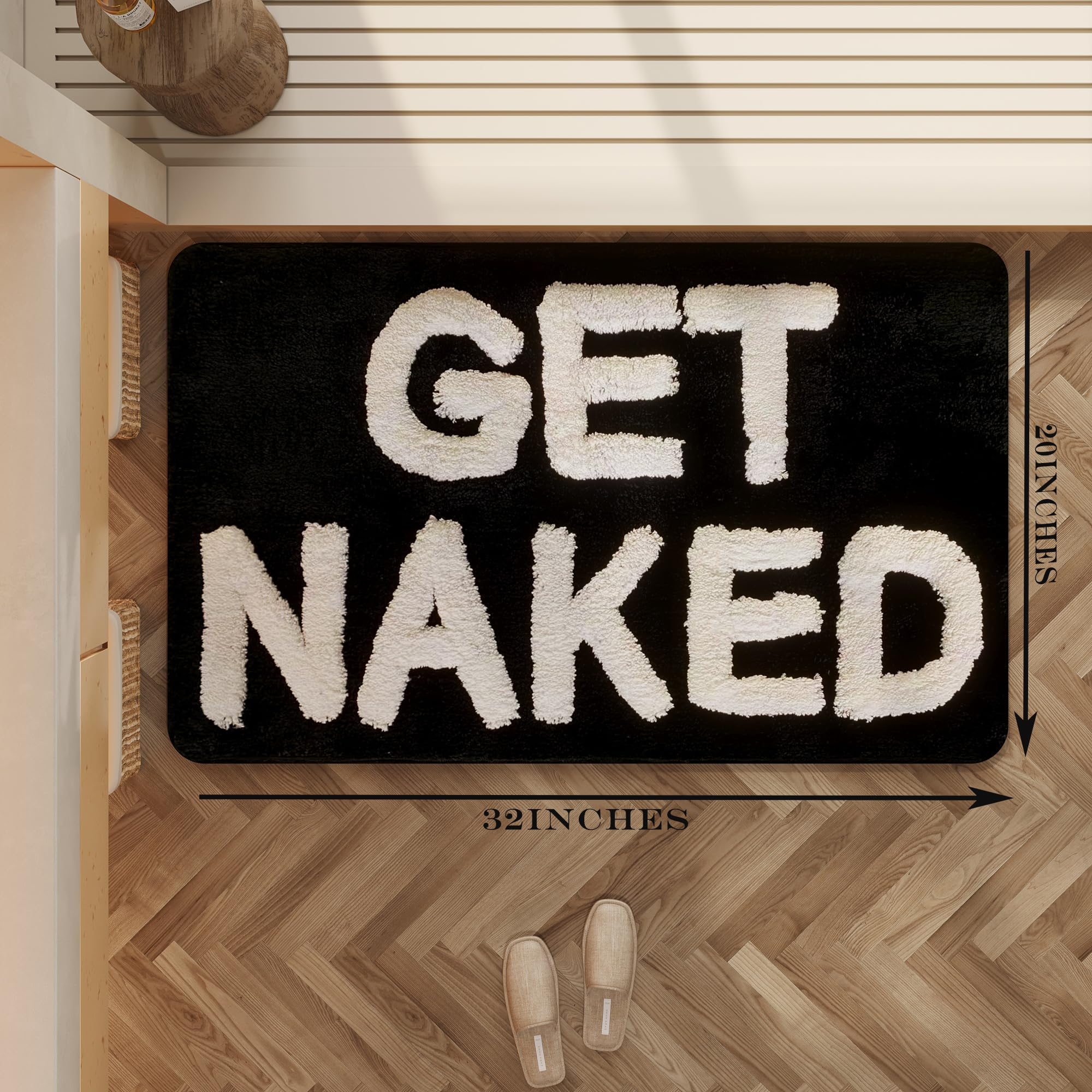 Yuang Get Naked Bath Mat- Funny Bathroom Rugs-Non Slip Black Bath Mats -Soft Thick Microfiber Absorbent Bath Rug For Bathroom -M