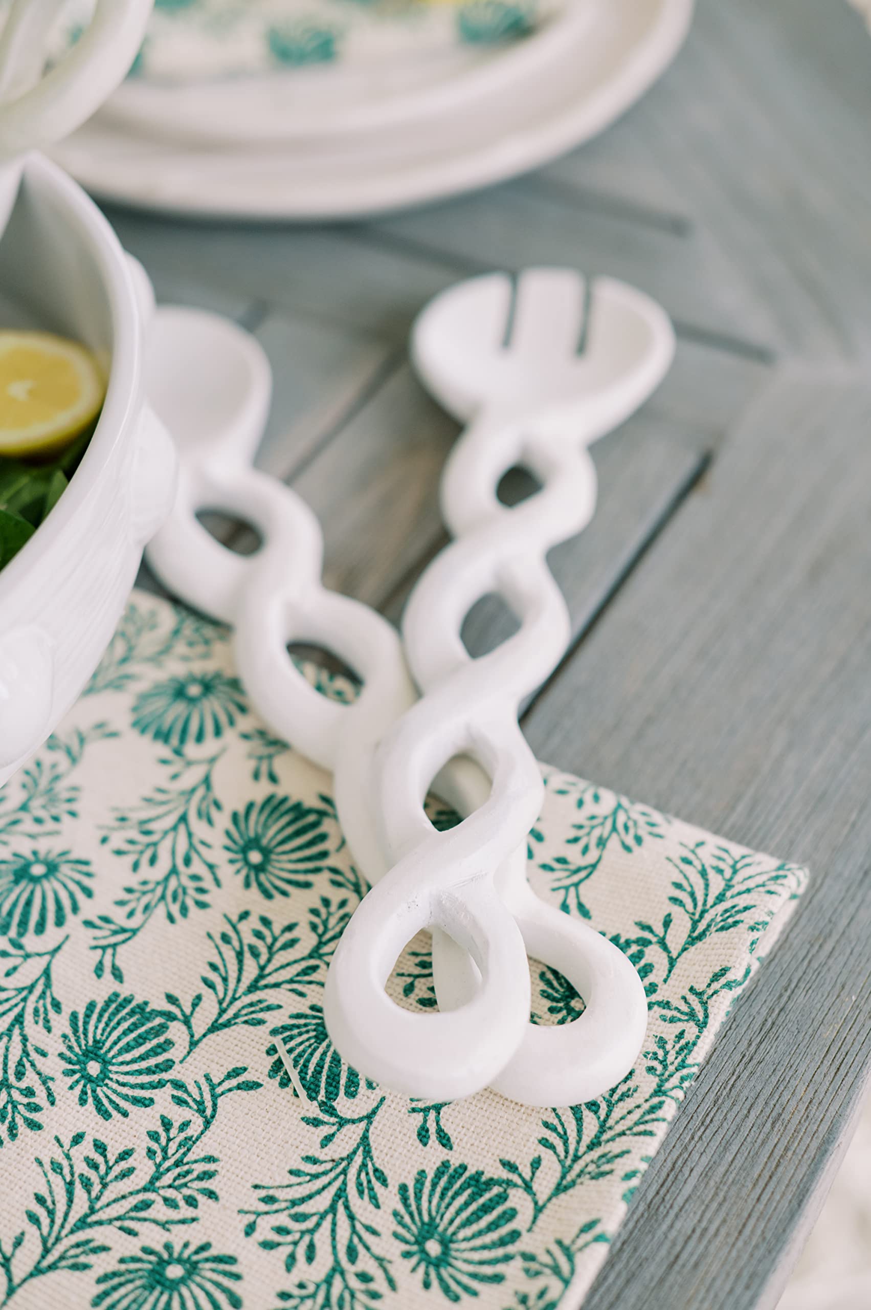 Mud Pie, White, 12'' Twisted Wood Server Set