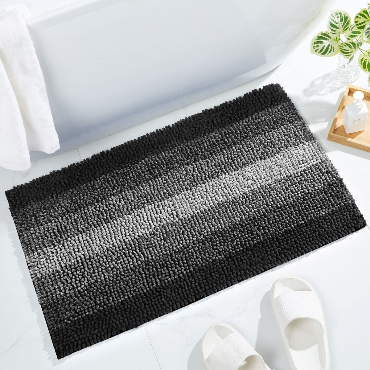Gibelle Black Bathroom Rug Set 2 Piece, Chenille Non Slip Bath Mat Set, Absorbent Shower Rug And Bath Room Floor Mats, Quick Dry