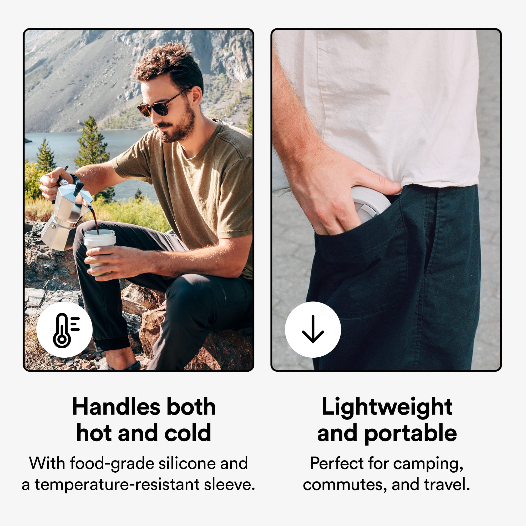 Stojo Collapsible Travel Cup With Straw - Carbon, 16Oz / 470Ml - Reusable To-Go Pocket Size Silicone Bottle For Hot And Cold Dri