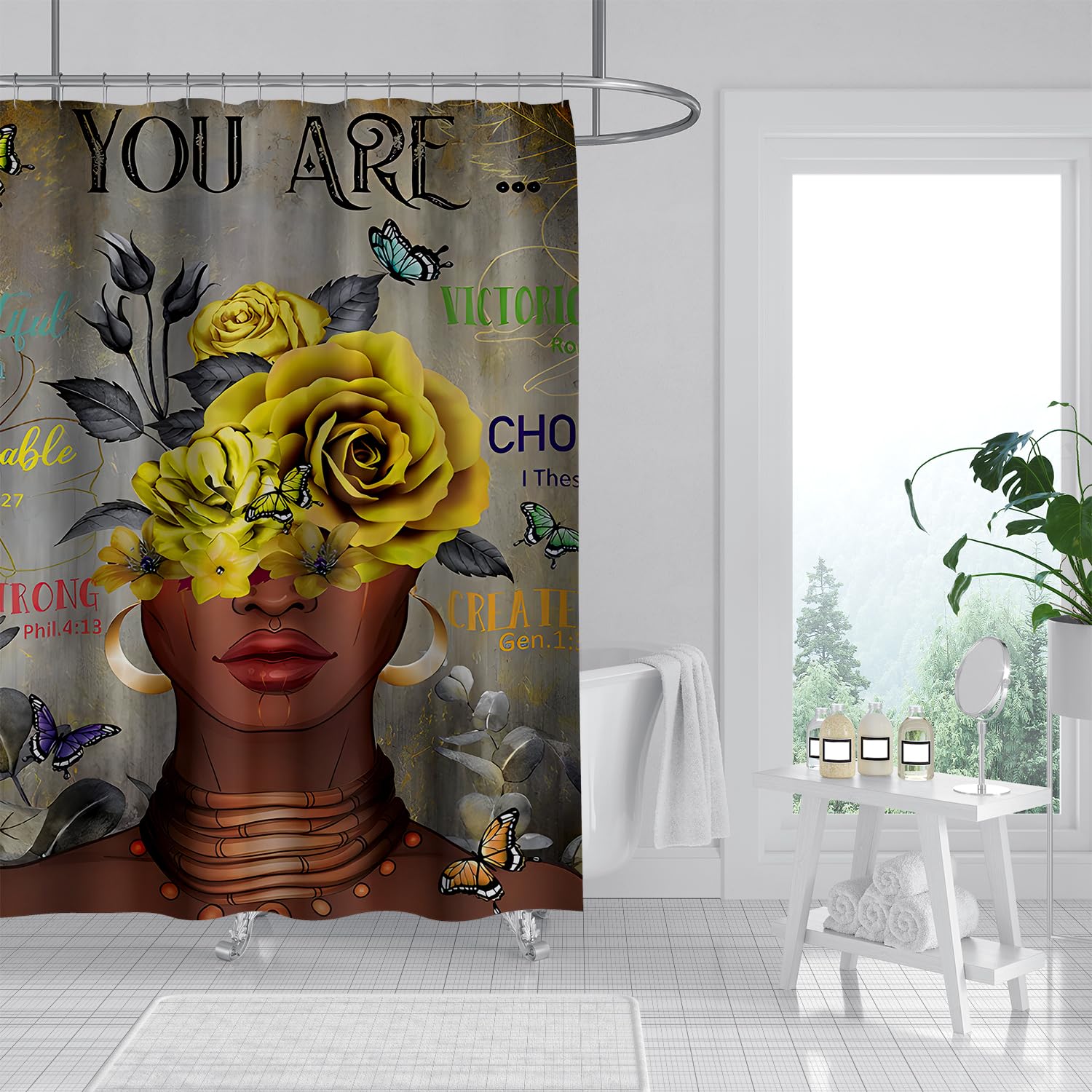 African Woman Shower Curtain Afro American Black Girl Fabric Shower Curtain Rose Gold Shower Curtains Inspirational Quotes Water