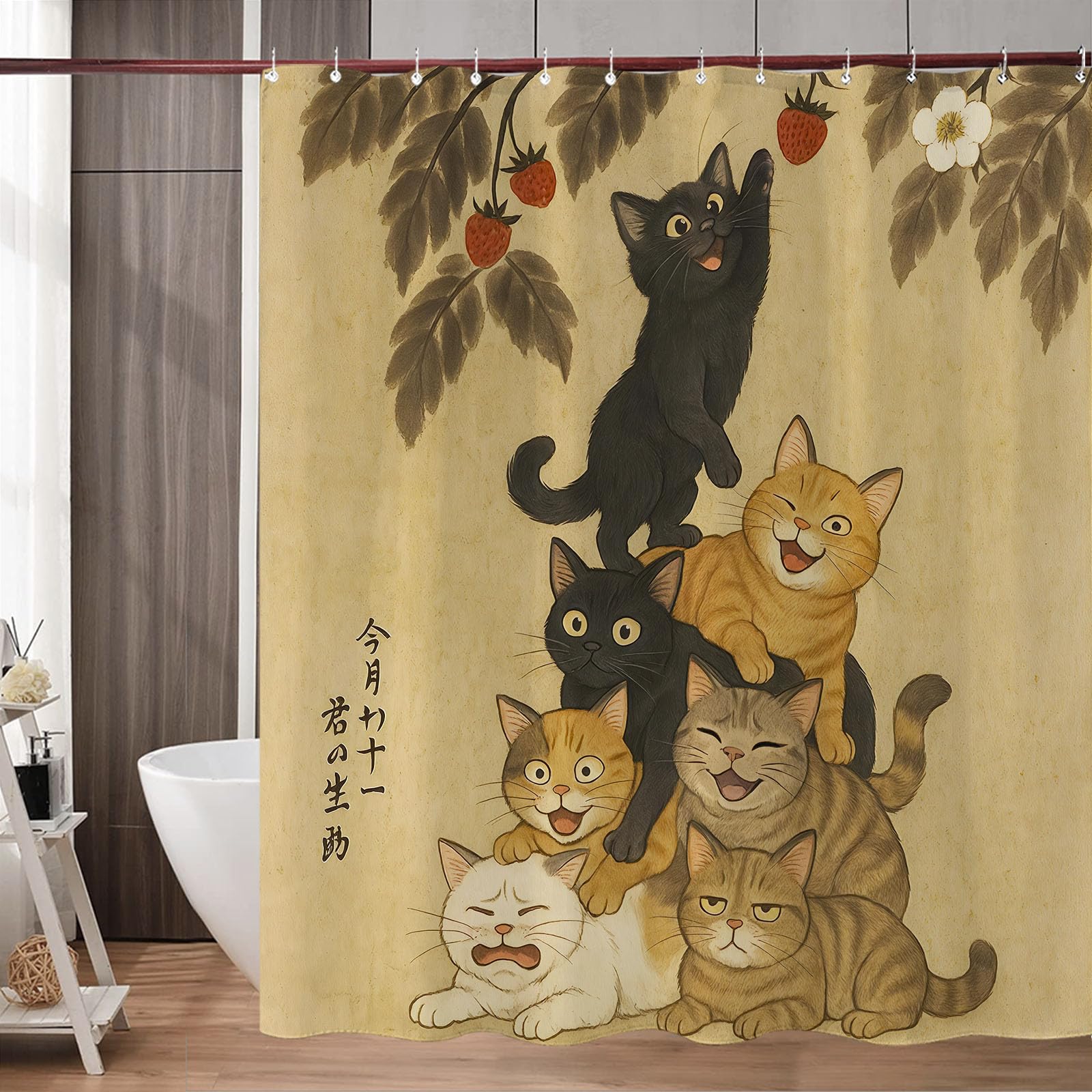 Accnicc Funny Cat Shower Curtain Fun Cool Cute Cats Shower Curtains For Bathroom Vintage Anime Japanese Unique Kids Waterproof F