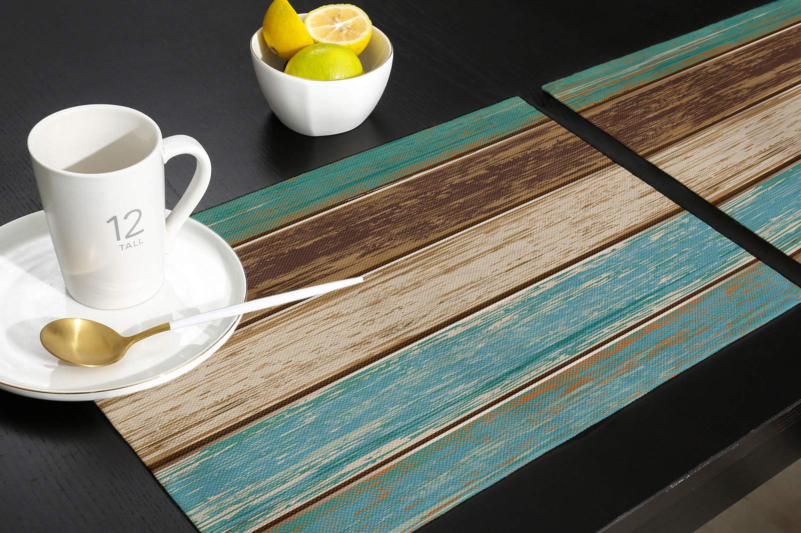 Vandarllin Placemats Set Of 6, Retro Rustic Wood Texture Polyester Stain Resistant Table Mats Washable Placemat Decoration For K