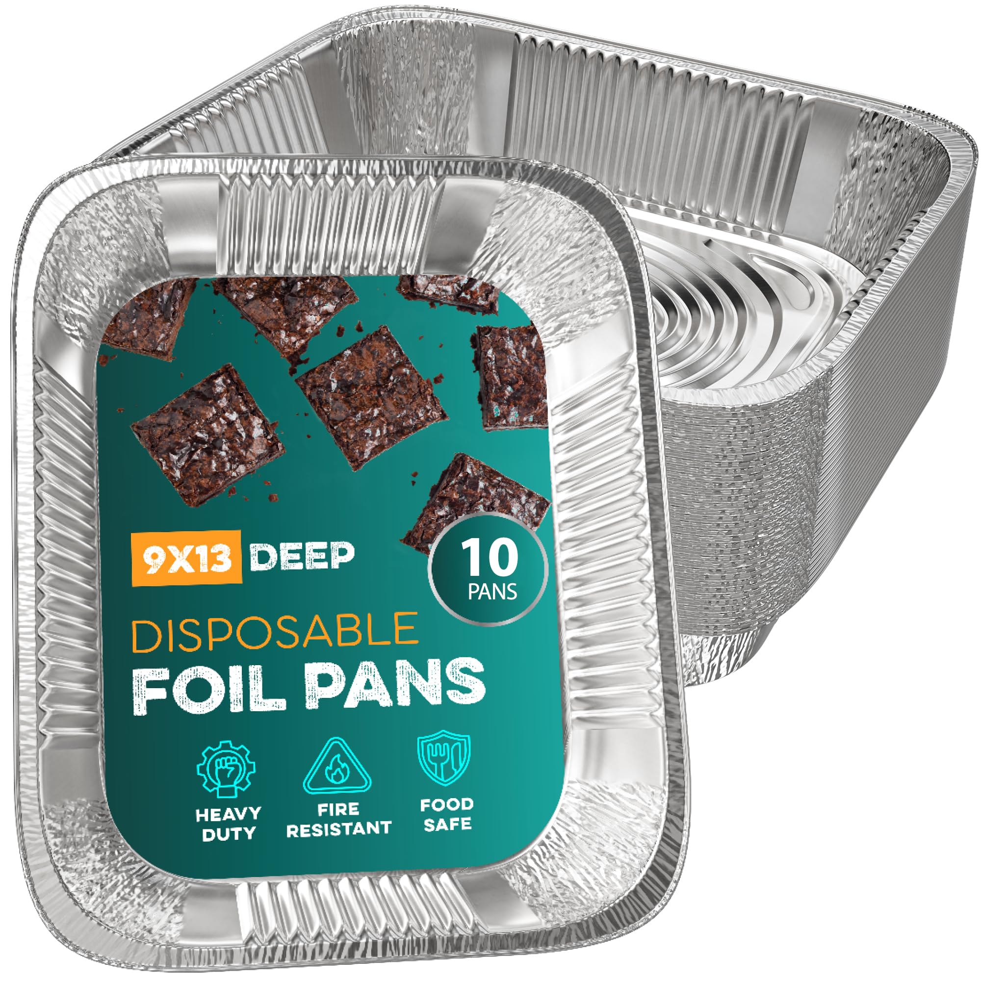 Aluminum Pans 9x13 [10 Pack] Aluminum Foil Trays  Disposable for Baking, BBQ Grilling, Roasting, Cake Serving Dishes, Catering 
