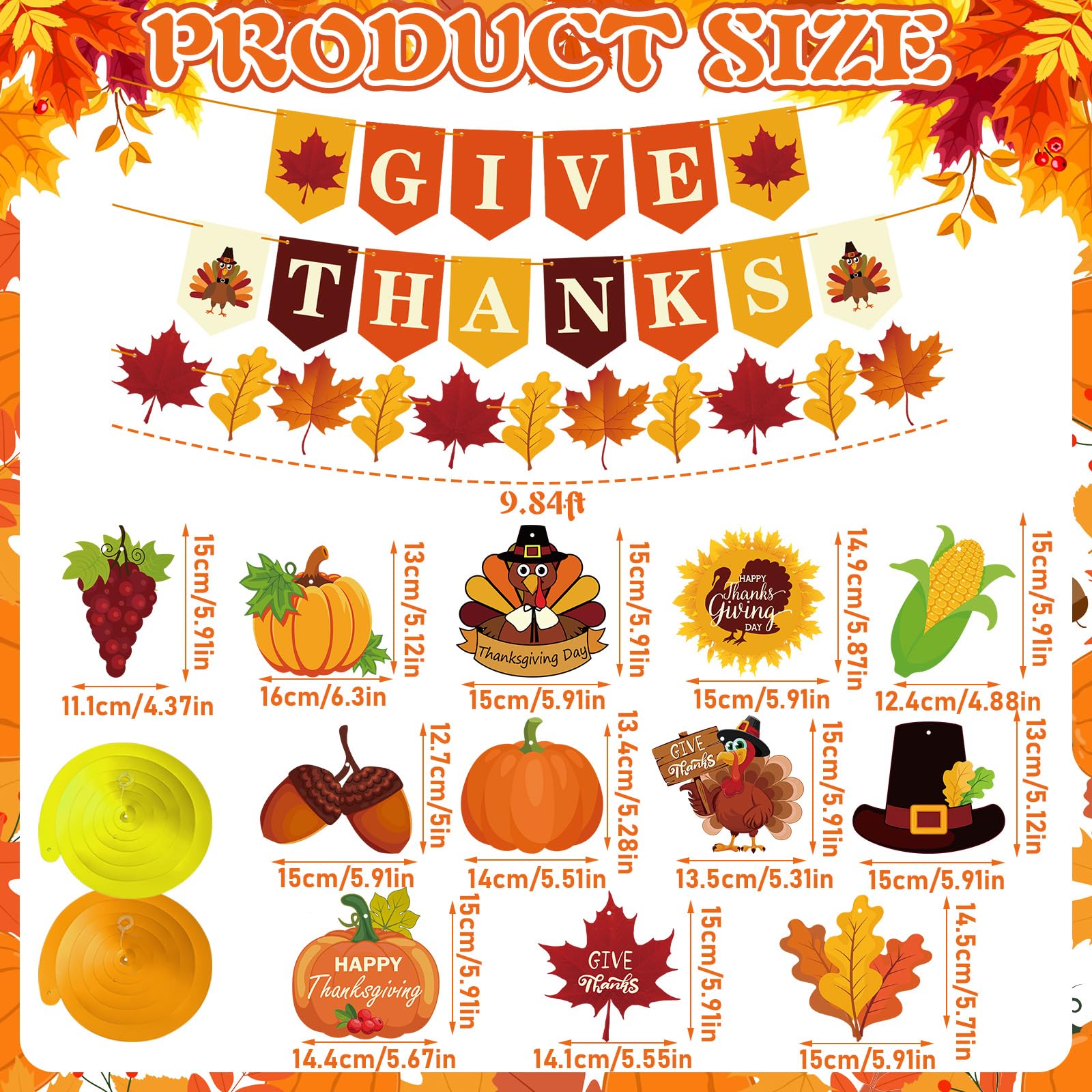Epakh 51 Pcs Thanksgiving Party Decorations Give Thanks Banner Turkey Pumpkin Harvest Hanging Swirls Thanksgiving Party Ceiling