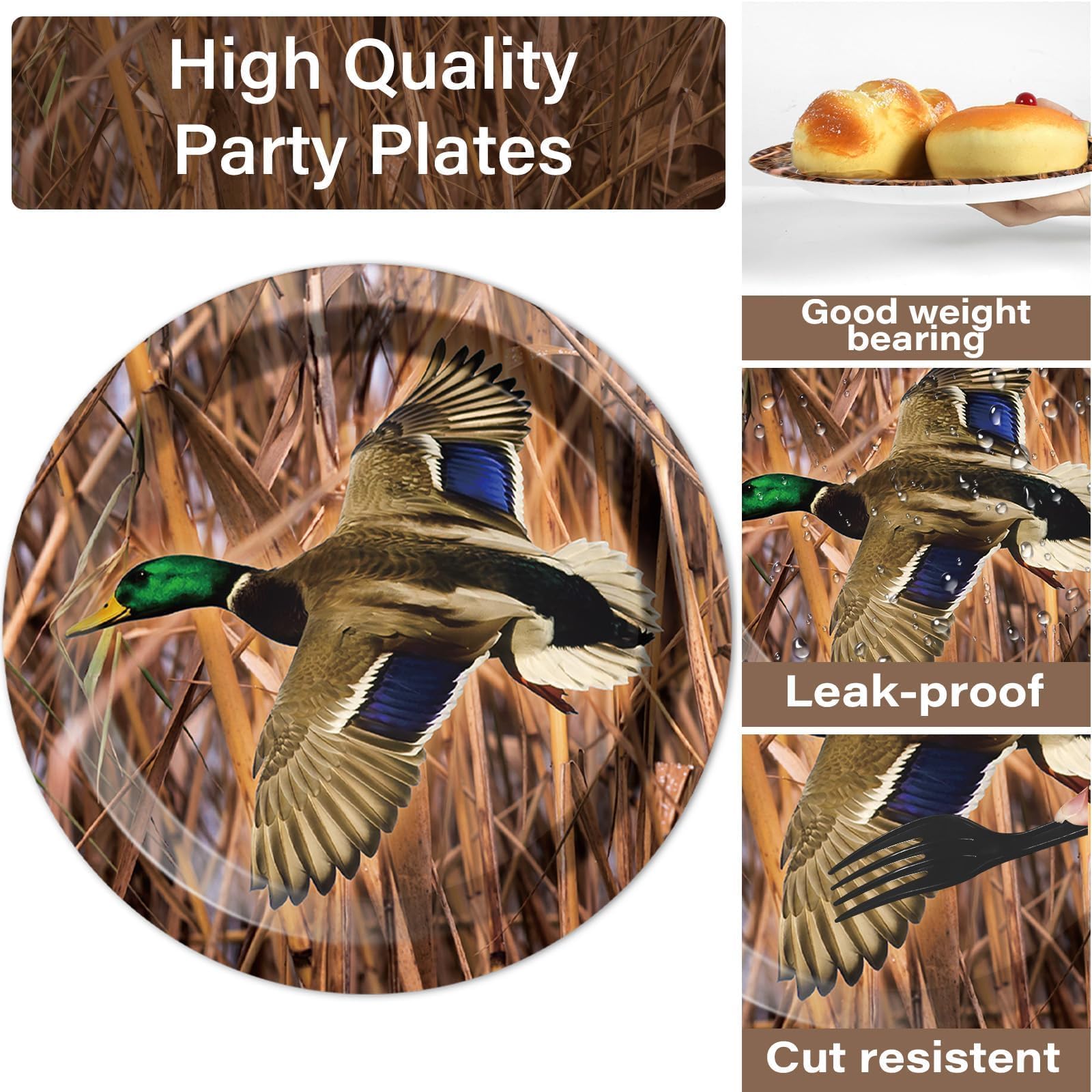 Naozinebi Mallard Duck Party Plates Napkins Duck Hunting Party Tableware Set Duck Theme Birthday Party Decorations Duck Disposab