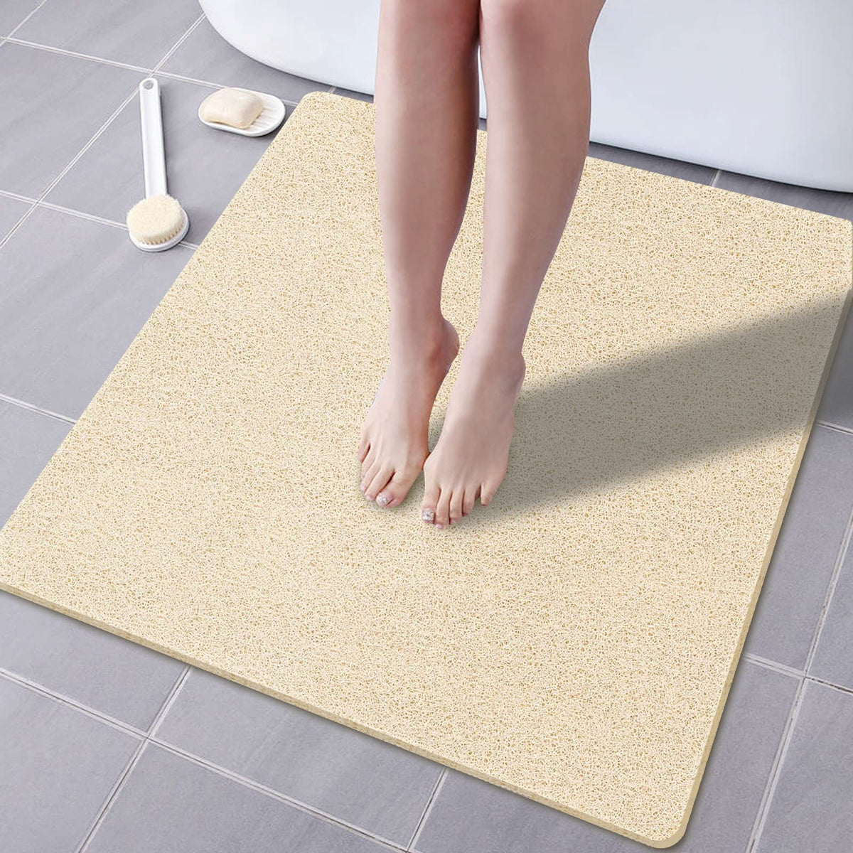 Shower Mat Non Slip Without Suction Cup, 24 X 24 Inch Pvc Loofah Shower, Bath, Tub Mat With Drain For Textured Surface, Quick Dr