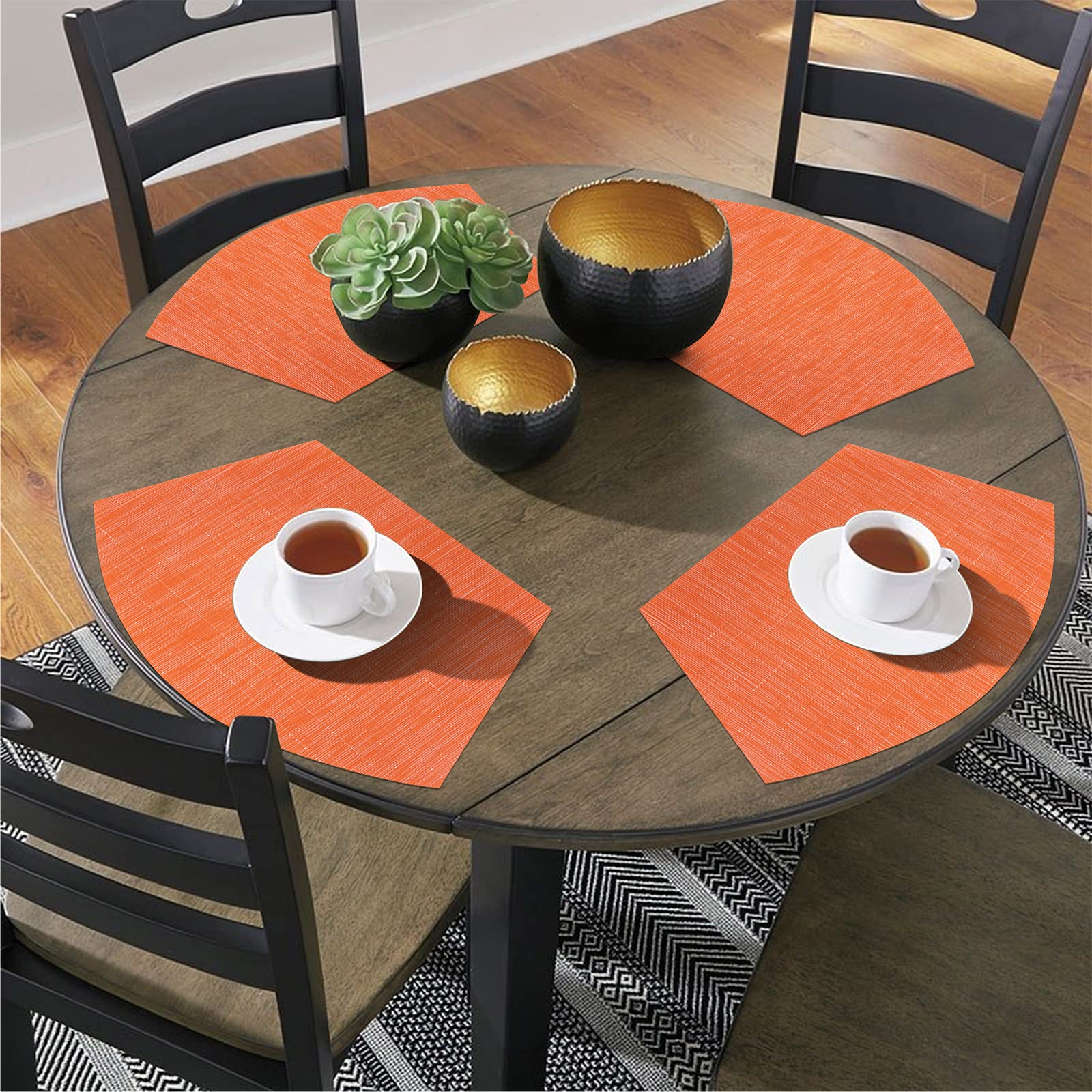 Shacos Round Table Placemats Set Of 4 Wedge Placemats Heat Resistant Woven Vinyl Table Mats Wipe Clean (4, Orange)