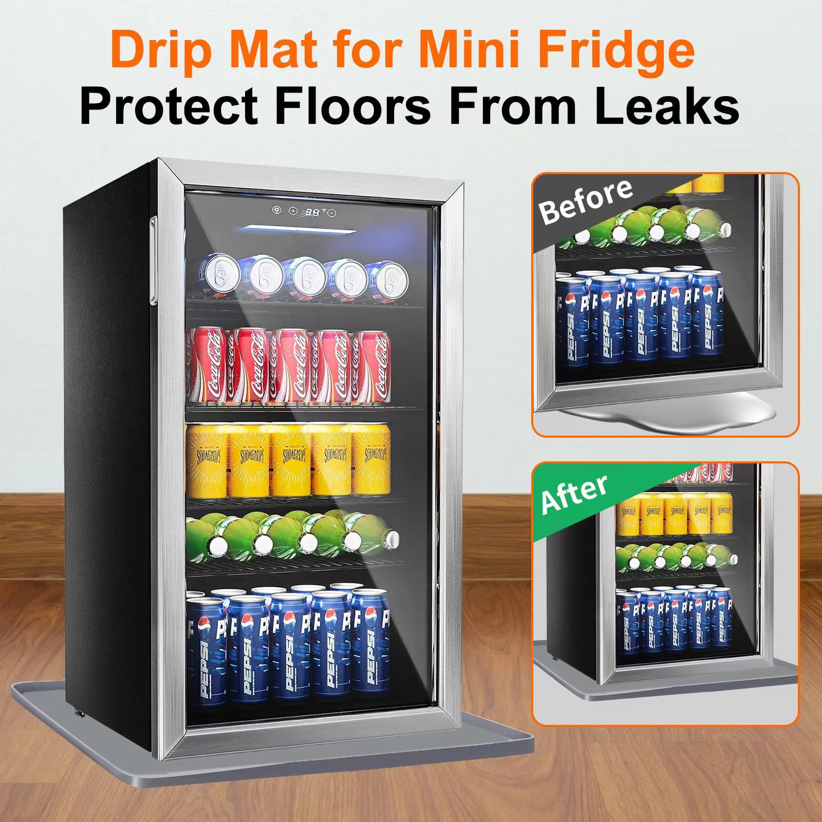 24'' X 24'' Mini Fridge Silicone Mat With Raised Edge, Under Washing Machine Pad Under Mini Refrigerator Freezer Protect From Ap