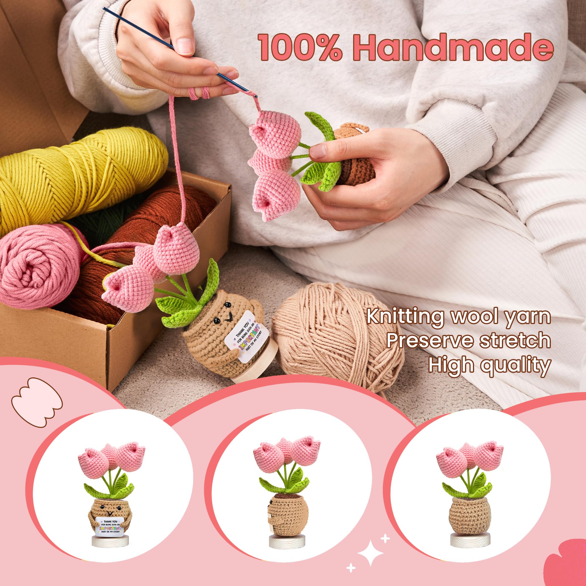 Gossby Handmade Positive Tulip Flower Crochet - Thank You for Being an Important Part- Thank You Gift for Women - Appreciation,