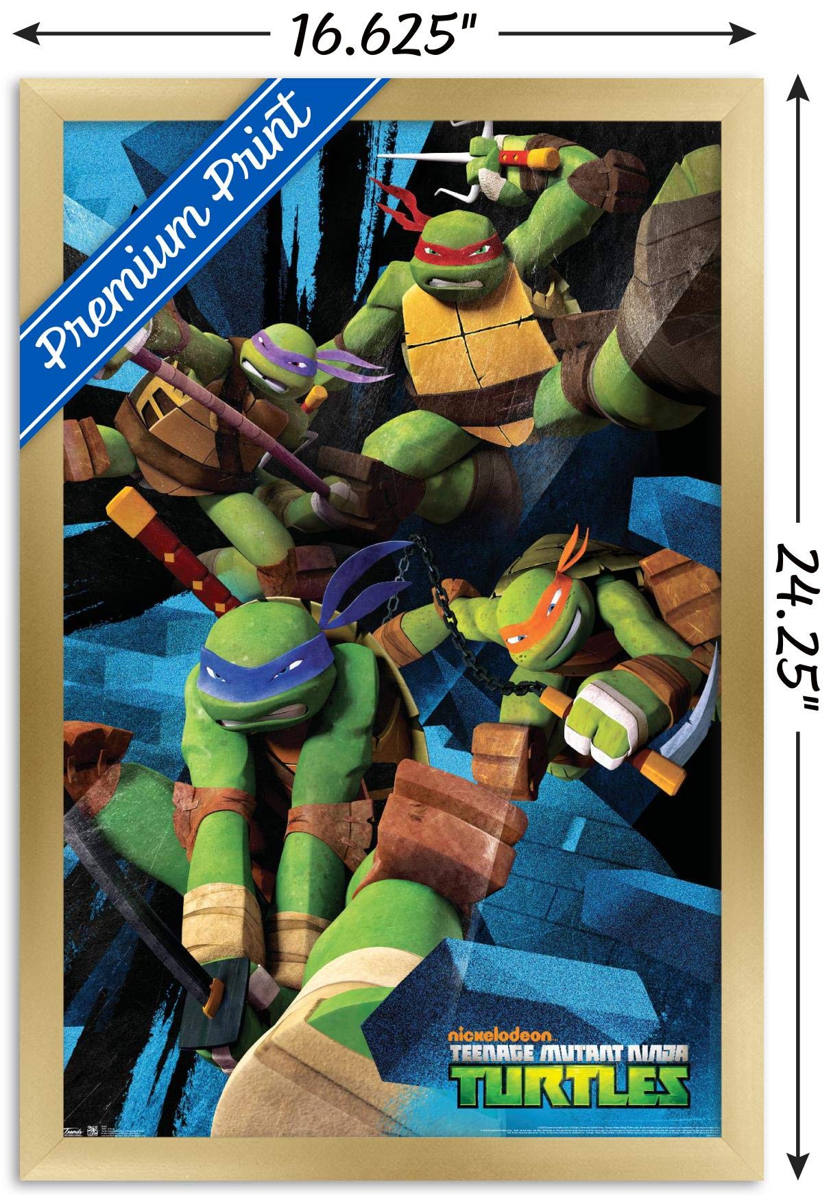 Trends International Nickelodeon Teenage Mutant Ninja Turtles - Attack Wall Poster, 14.725'' X 22.375'', Gold Framed Version