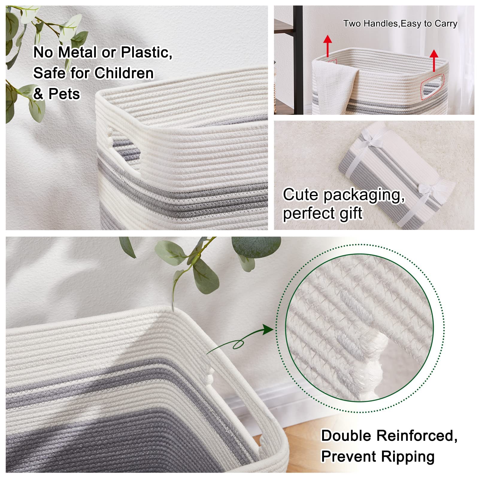 OIAHOMY 91L Laundry Hamper  XXXLarge Laundry Basket  Collapsible Cotton Rope Basket Woven Storage Basket for Blankets Clothes Pillows-16x15x24-Grey