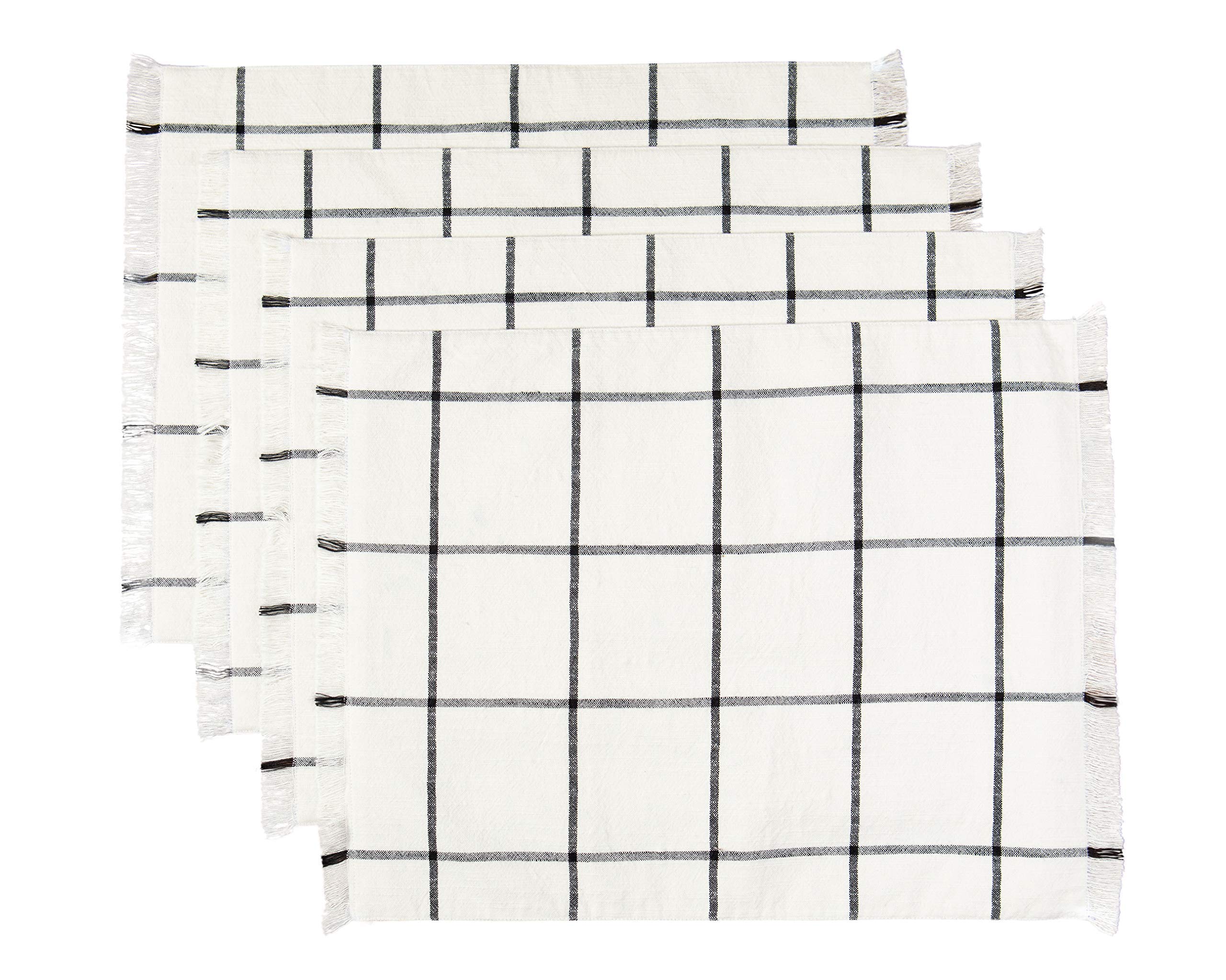 Placemats Set Of 4, Woven Cloth Placemat Set, 14X19 In, Cream Farmhouse Plaid Place Mats For Kitchen Or Dining Table, Washable C