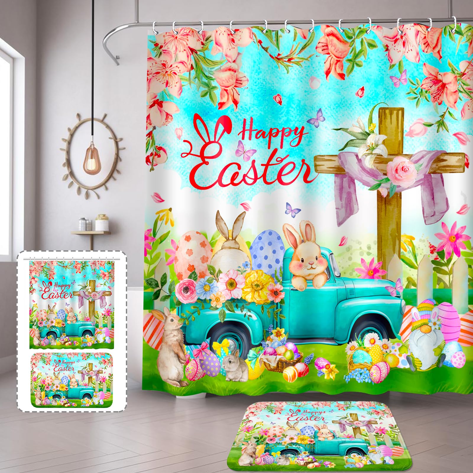 Lutto Easter Shower Curtain, Colorful Spring Shower Curtains For Bathroom, Easter Shower Curtains For Bathroom, Easter Spring Bu