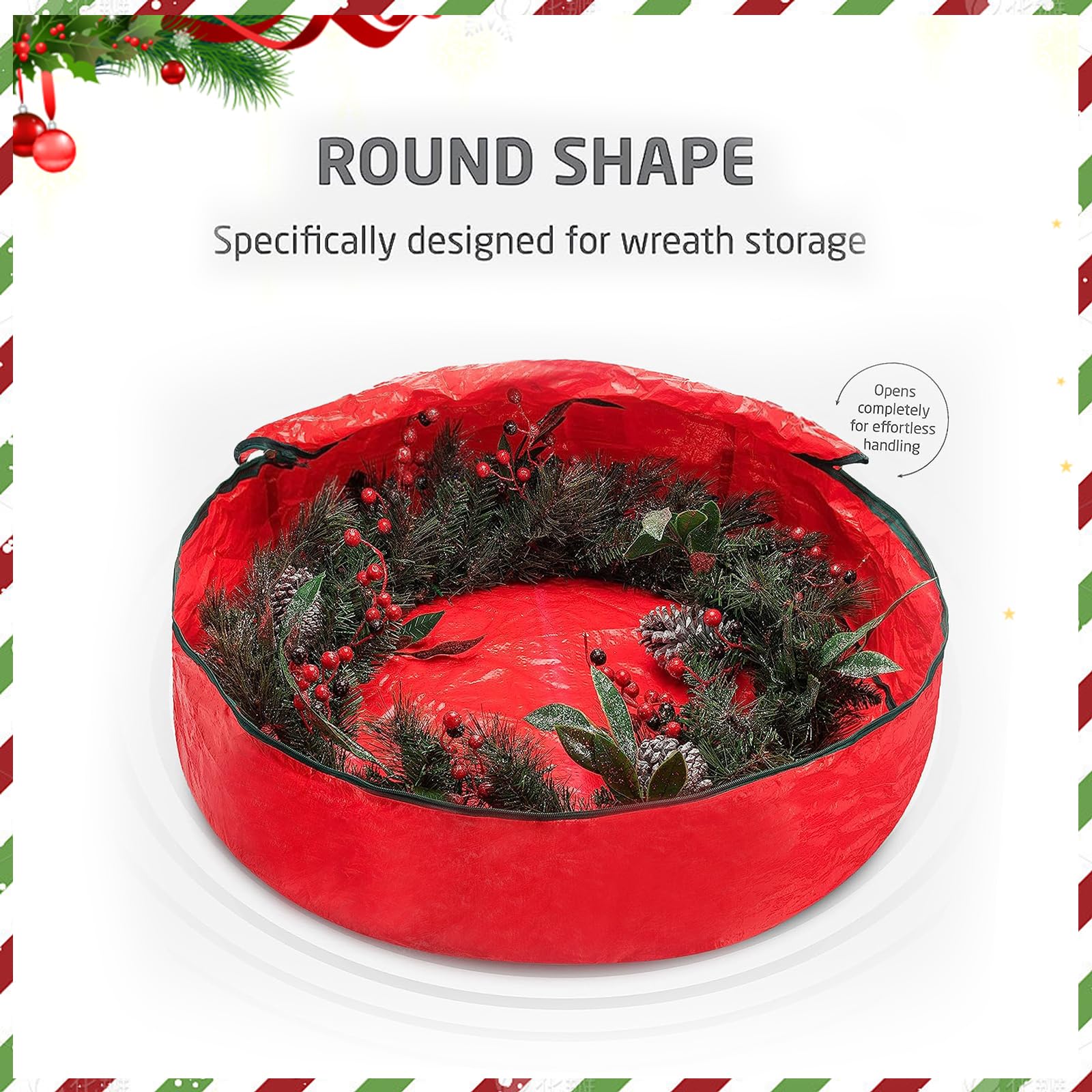 Christmas Wreath Storage Bag 24 Inch - 2 Pack Christmas Wreath Garland Storage Container With Dual Zipper & Handles, Wreath Stor